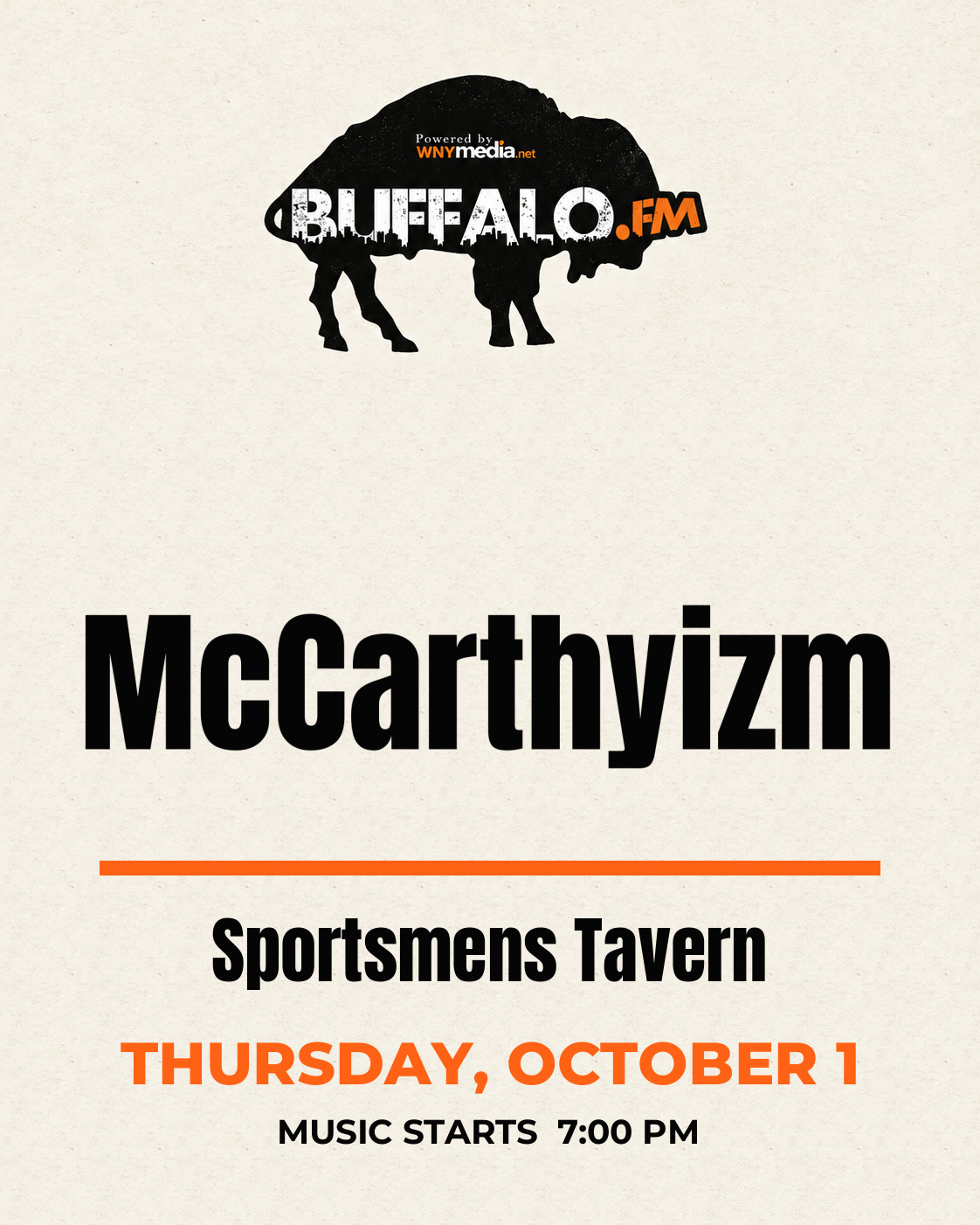 McCarthyizm at Sportsmens Tavern, Thursday, October 1, 7:00 PM