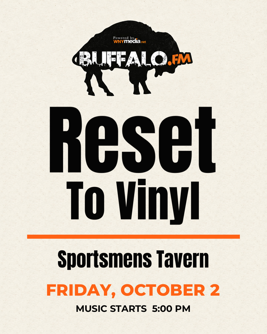Reset To Vinyl at Sportsmens Tavern, Friday, October 2, 5:00 PM