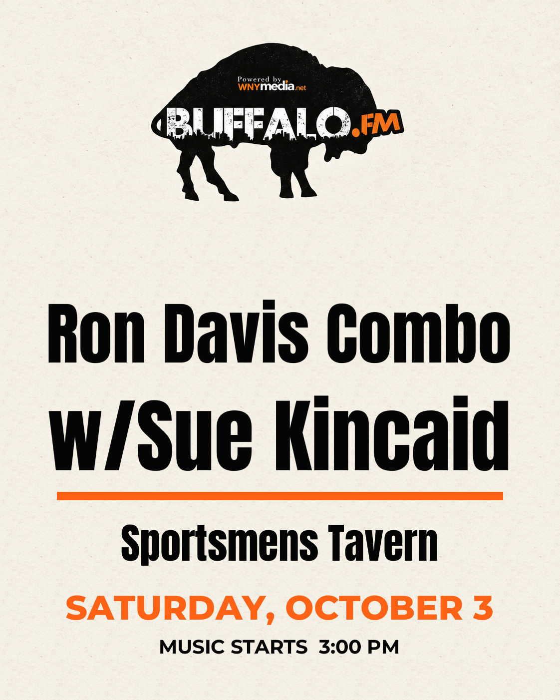 Ron Davis Combo w/Sue Kincaid at Sportsmens Tavern, Saturday, October 3, 3:00 PM