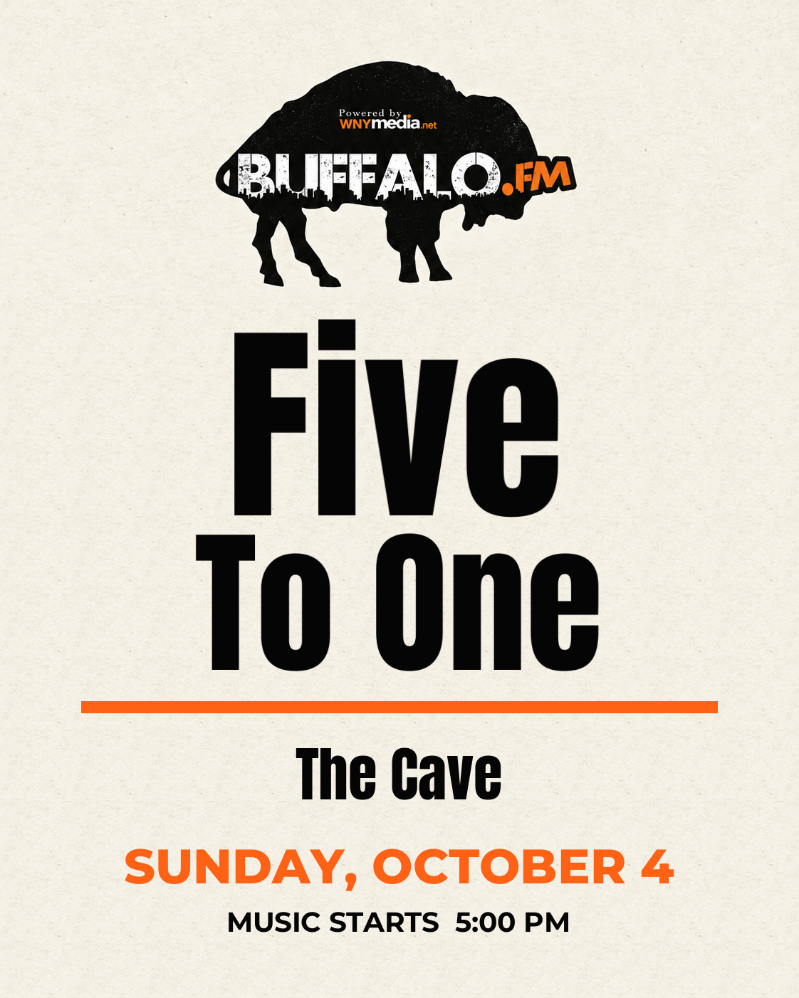 Five To One at The Cave, Sunday, October 4, 5:00 PM