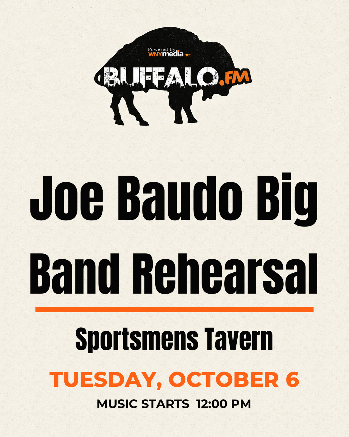 Joe Baudo Big Band Rehearsal at Sportsmens Tavern, Tuesday, October 6, 12:00 PM