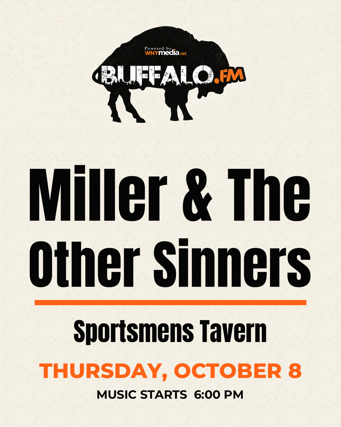 Miller & The Other Sinners at Sportsmens Tavern, Thursday, October 8, 6:00 PM