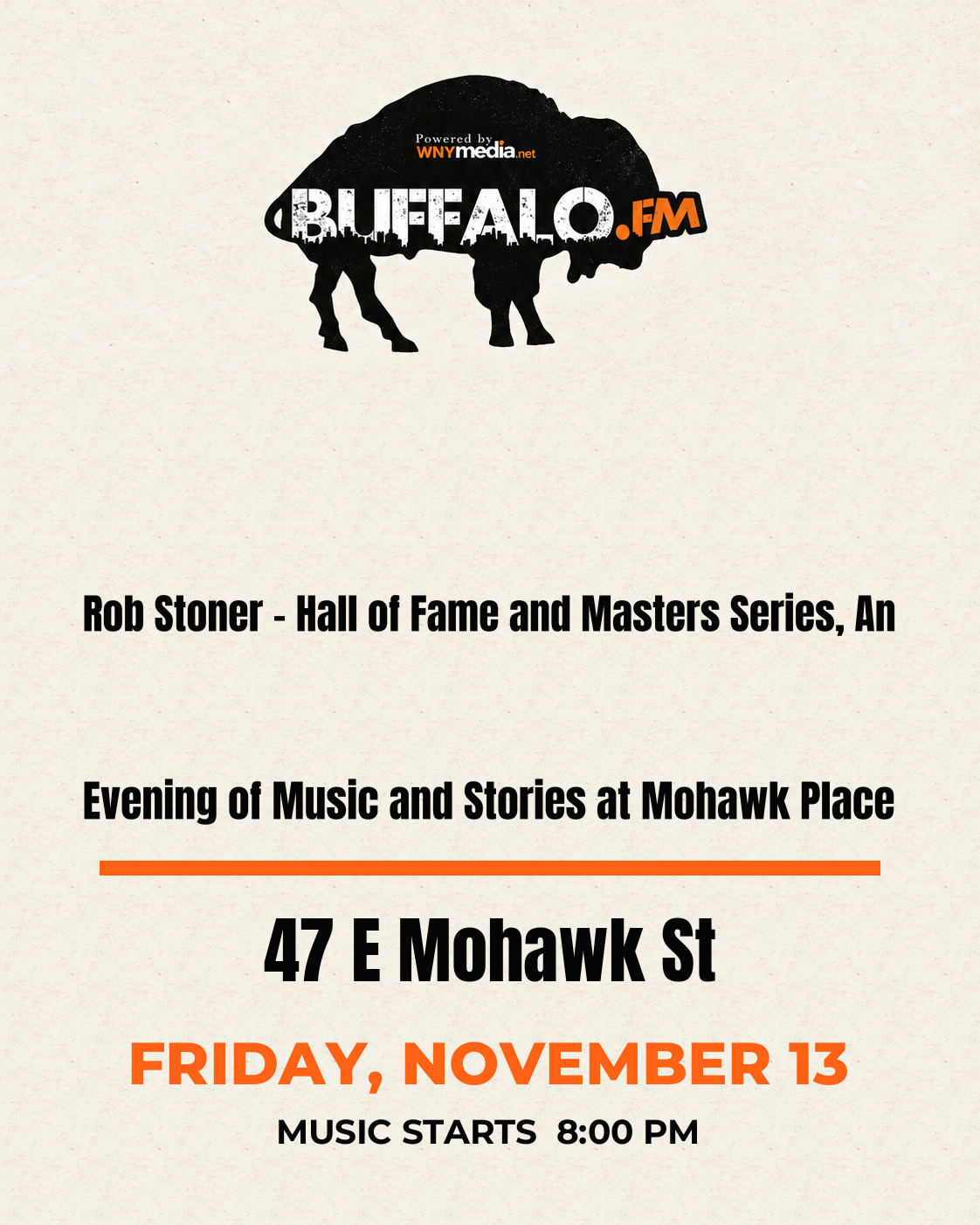 Rob Stoner - Hall of Fame and Masters Series, An Evening of Music and Stories at Mohawk Place at 47 E Mohawk St, Friday, November 13, 8:00 PM