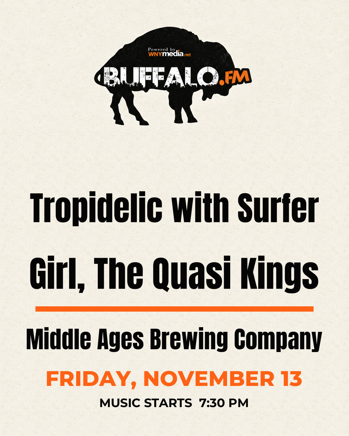 Tropidelic with Surfer Girl, The Quasi Kings at Middle Ages Brewing Company, Friday, November 13, 7:30 PM