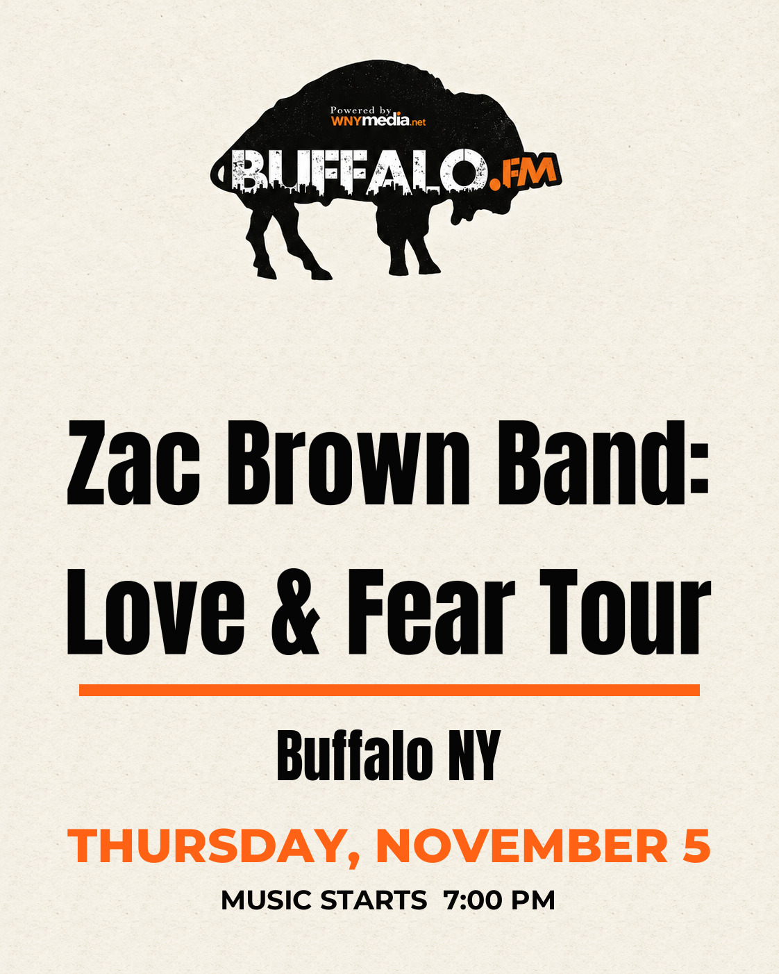 Zac Brown Band: Love & Fear Tour at Buffalo NY, Thursday, November 5, 7:00 PM