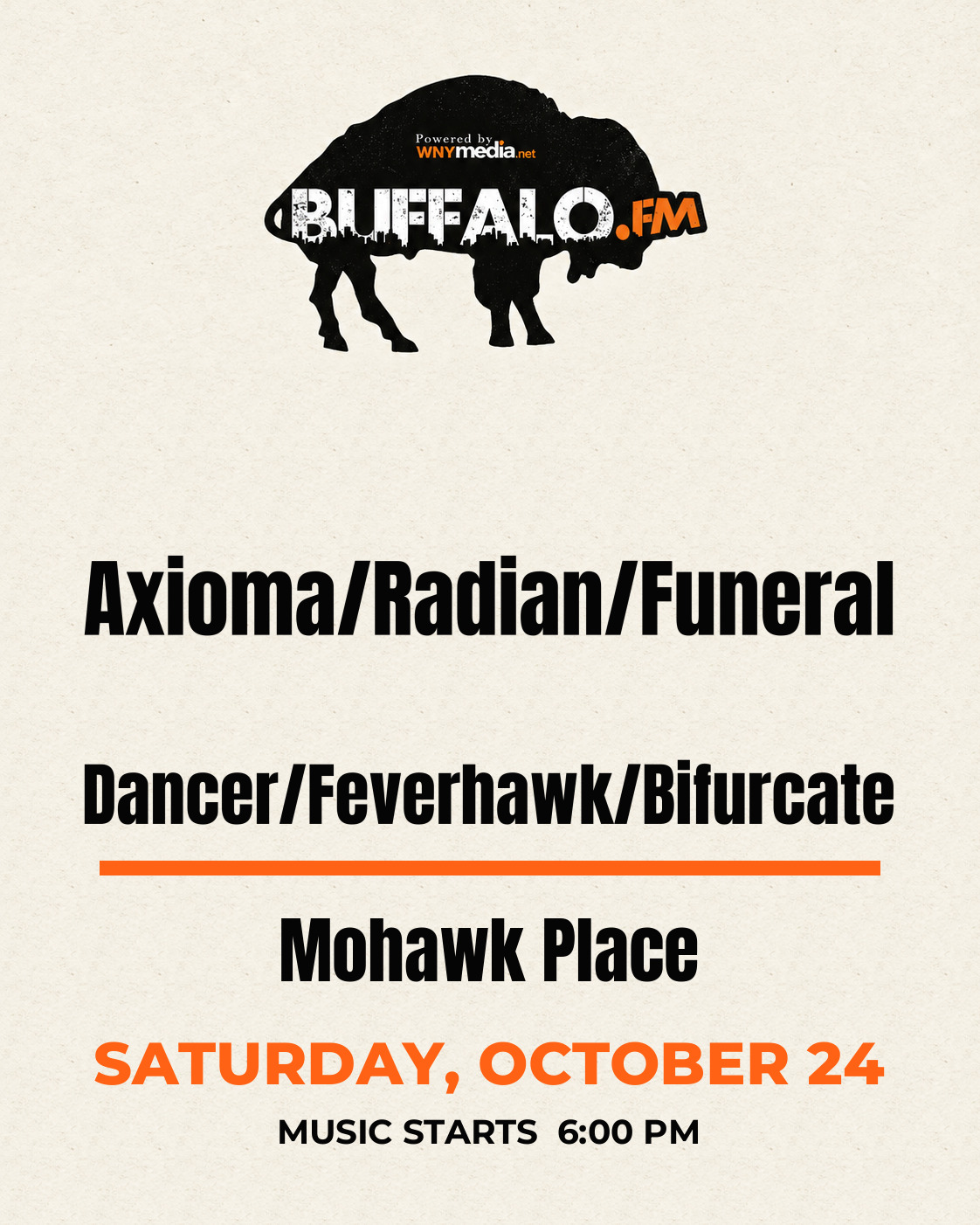 Axioma/Radian/Funeral Dancer/Feverhawk/Bifurcate at Mohawk Place, Saturday, October 24, 6:00 PM