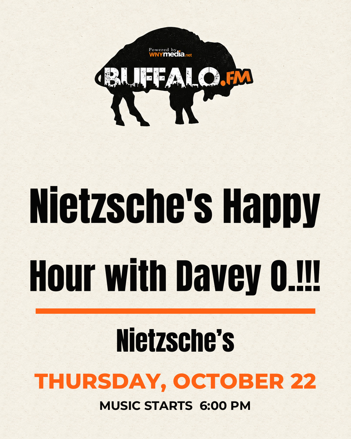 Nietzsche's Happy Hour with Davey O.!!! at Nietzsche’s, Thursday, October 22, 6:00 PM
