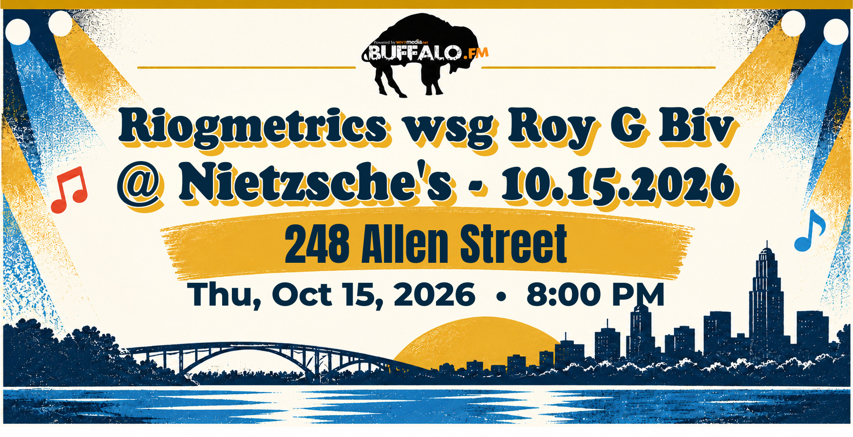 Riogmetrics wsg Roy G Biv @ Nietzsche's - 10.15.2026 at 248 Allen Street, Thu, Oct 15, 2026, 8:00 PM