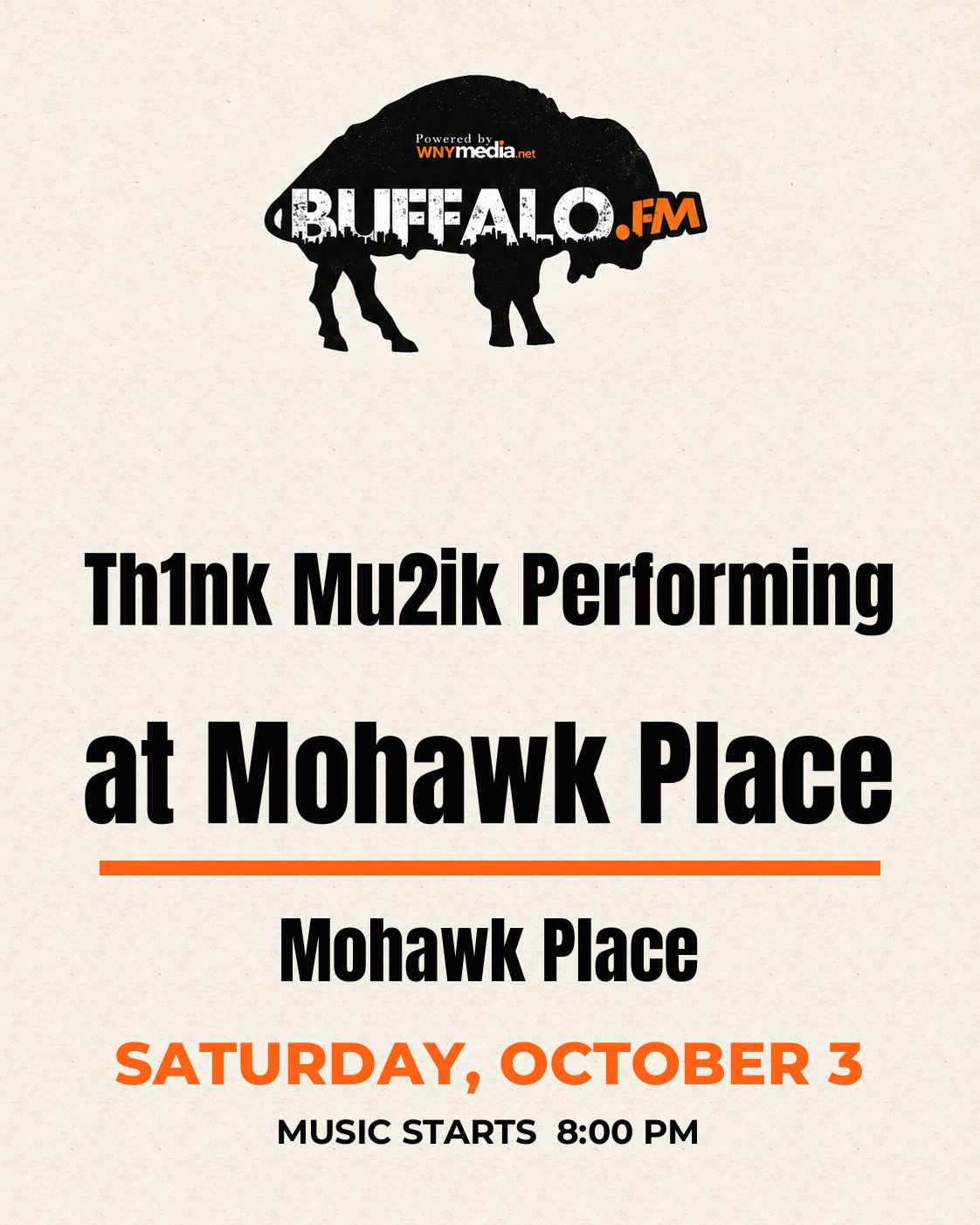 Th1nk Mu2ik Performing at Mohawk Place at Mohawk Place, Saturday, October 3, 8:00 PM
