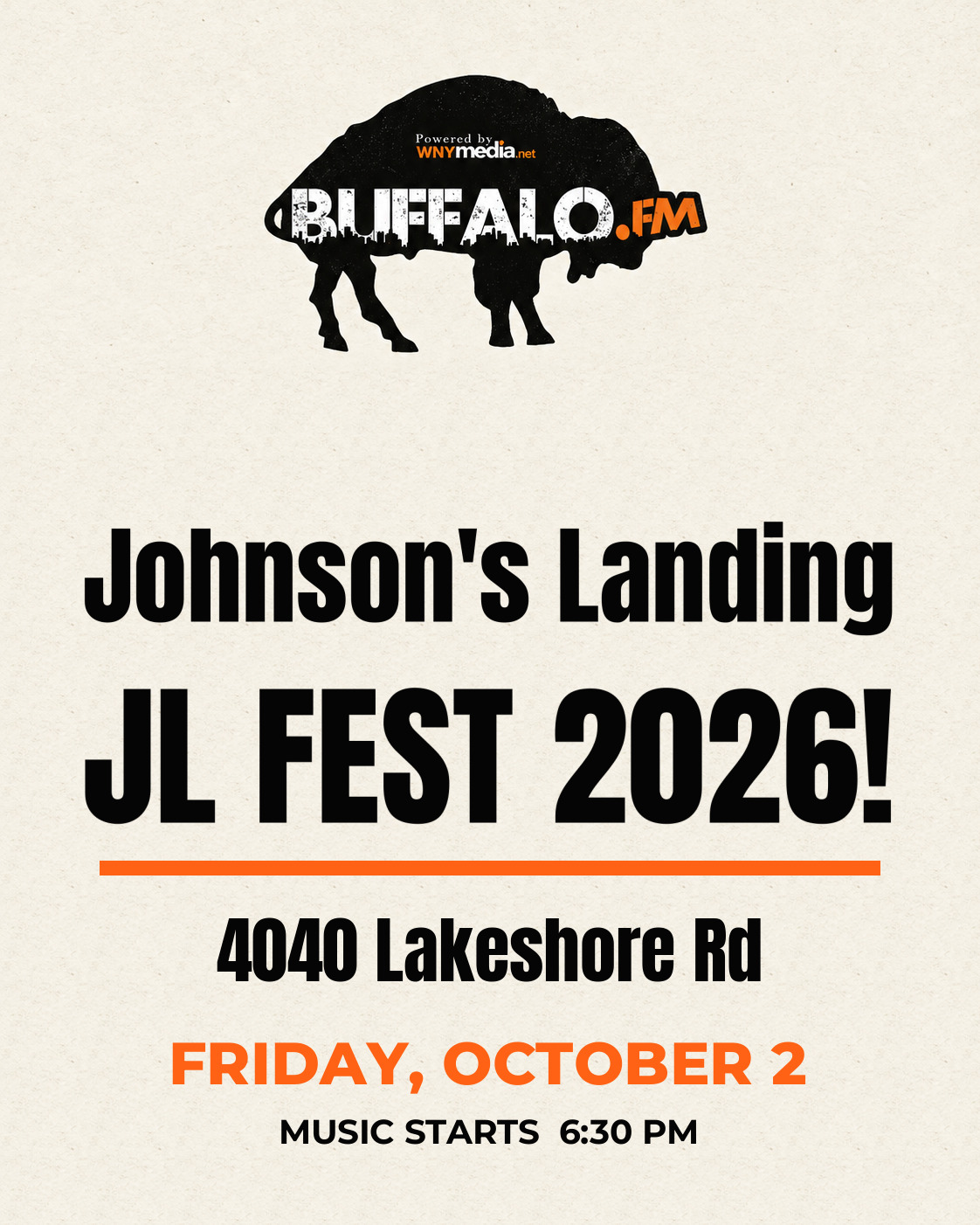 Johnson's Landing JL FEST 2026! at 4040 Lakeshore Rd, Friday, October 2, 6:30 PM