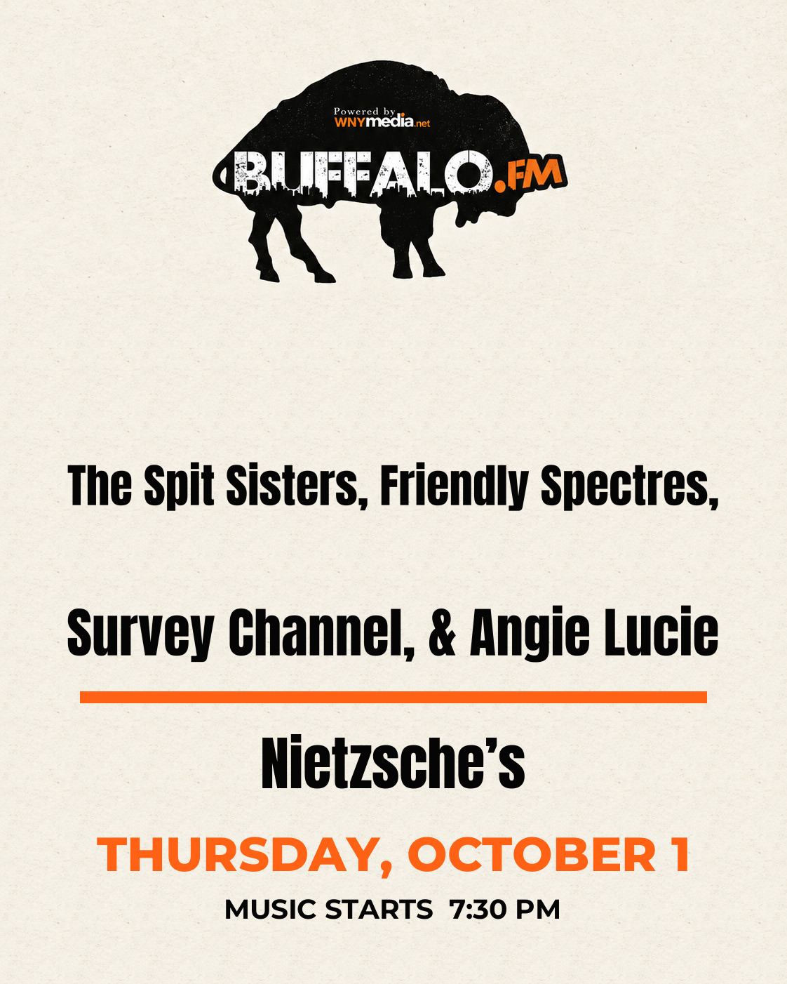The Spit Sisters, Friendly Spectres, Survey Channel, & Angie Lucie at Nietzsche’s, Thursday, October 1, 7:30 PM