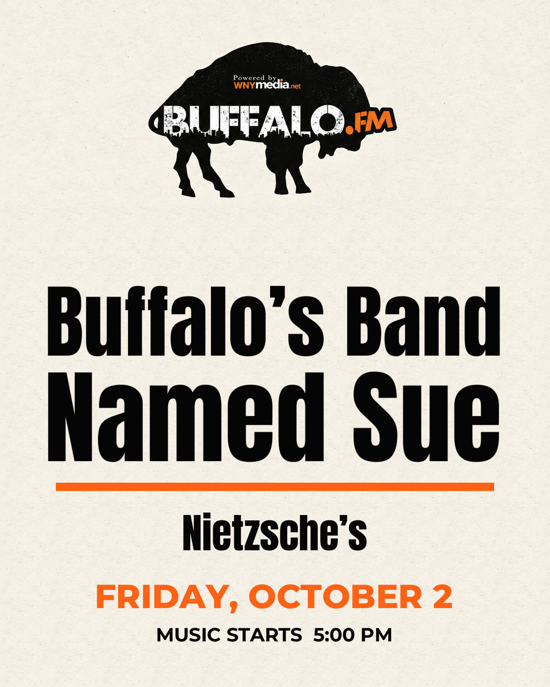 Buffalo’s Band Named Sue at Nietzsche’s, Friday, October 2, 5:00 PM