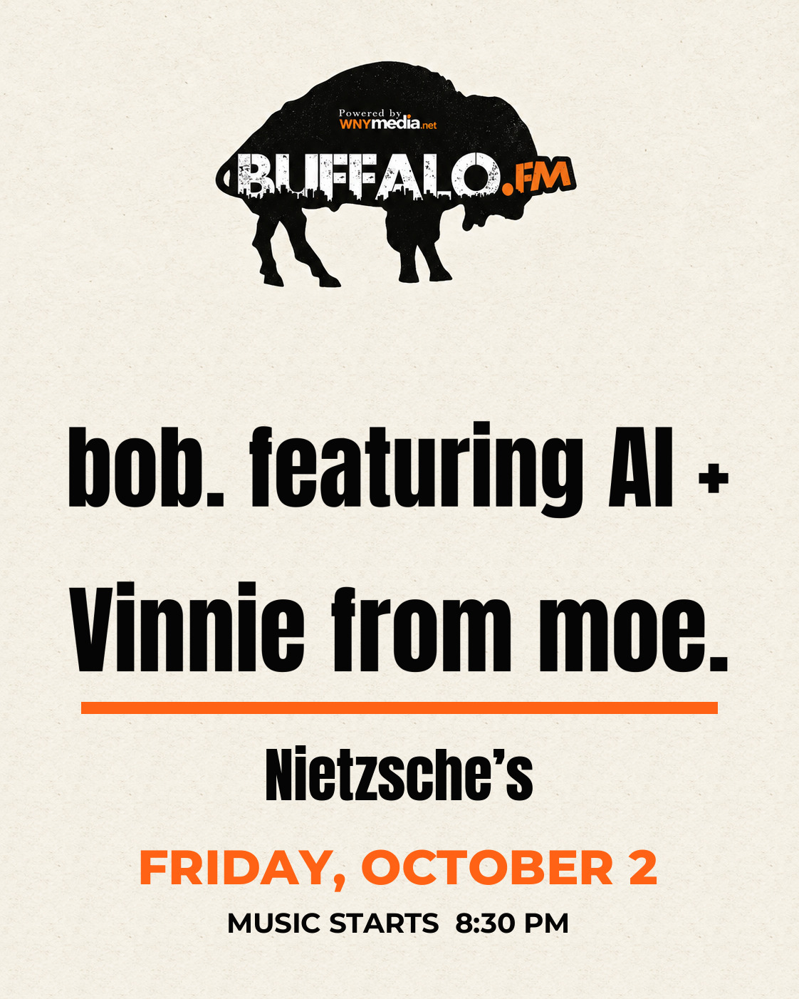 bob. featuring Al + Vinnie from moe. at Nietzsche’s, Friday, October 2, 8:30 PM