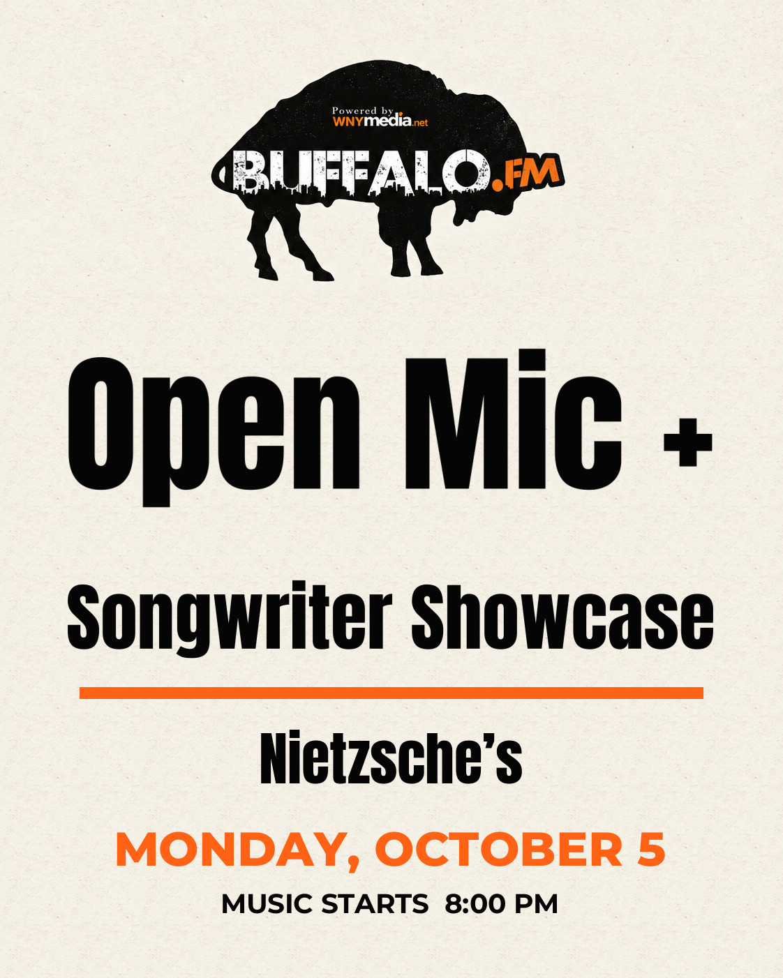 Open Mic + Songwriter Showcase at Nietzsche’s, Monday, October 5, 8:00 PM