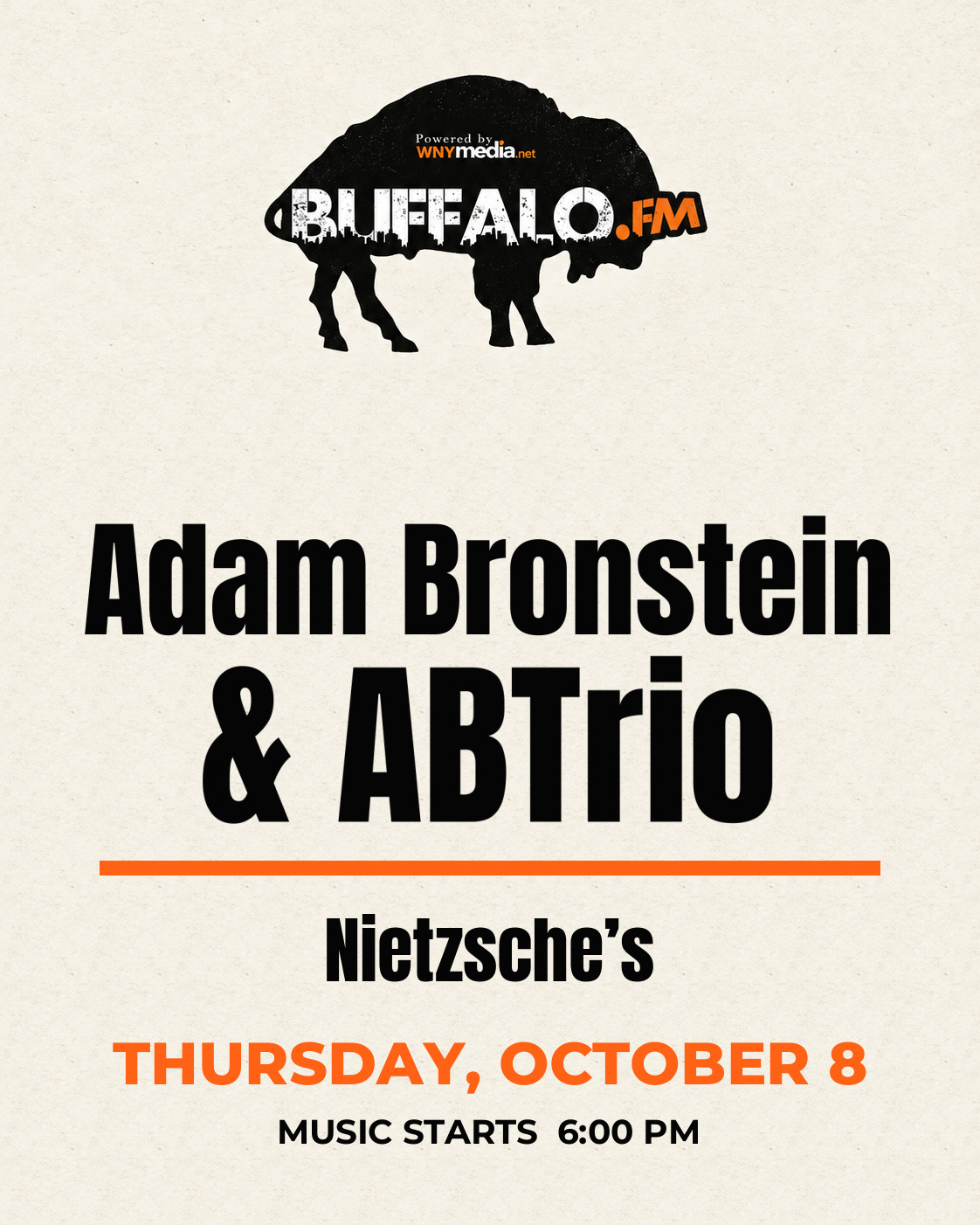 Adam Bronstein & ABTrio at Nietzsche’s, Thursday, October 8, 6:00 PM