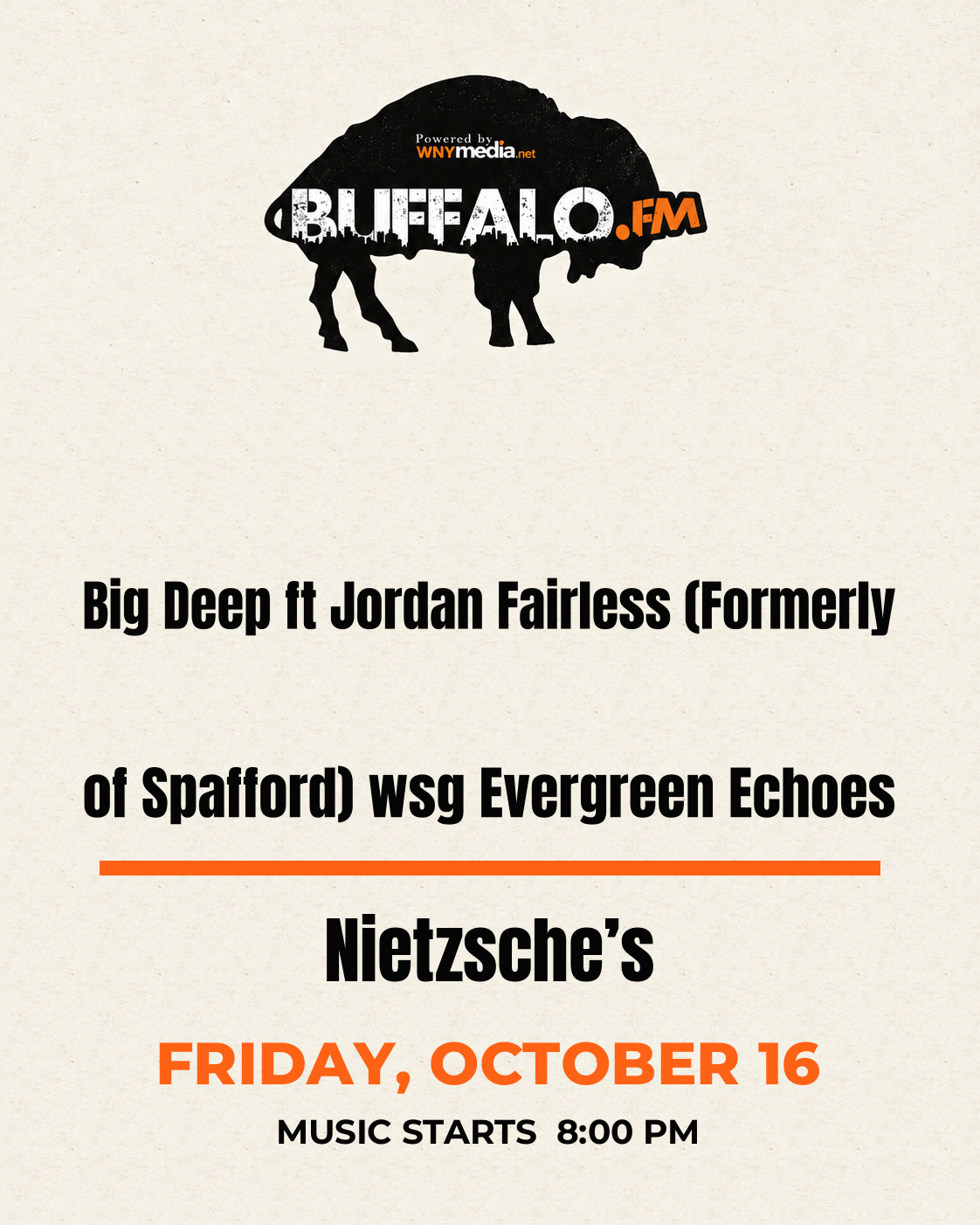 Big Deep ft Jordan Fairless (Formerly of Spafford) wsg Evergreen Echoes at Nietzsche’s, Friday, October 16, 8:00 PM