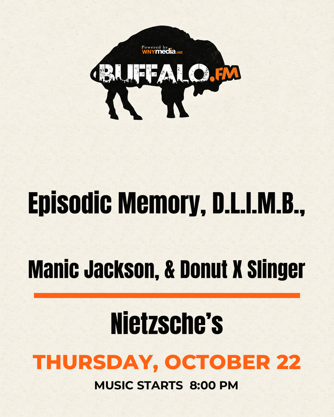 Episodic Memory, D.L.I.M.B., Manic Jackson, & Donut X Slinger at Nietzsche’s, Thursday, October 22, 8:00 PM
