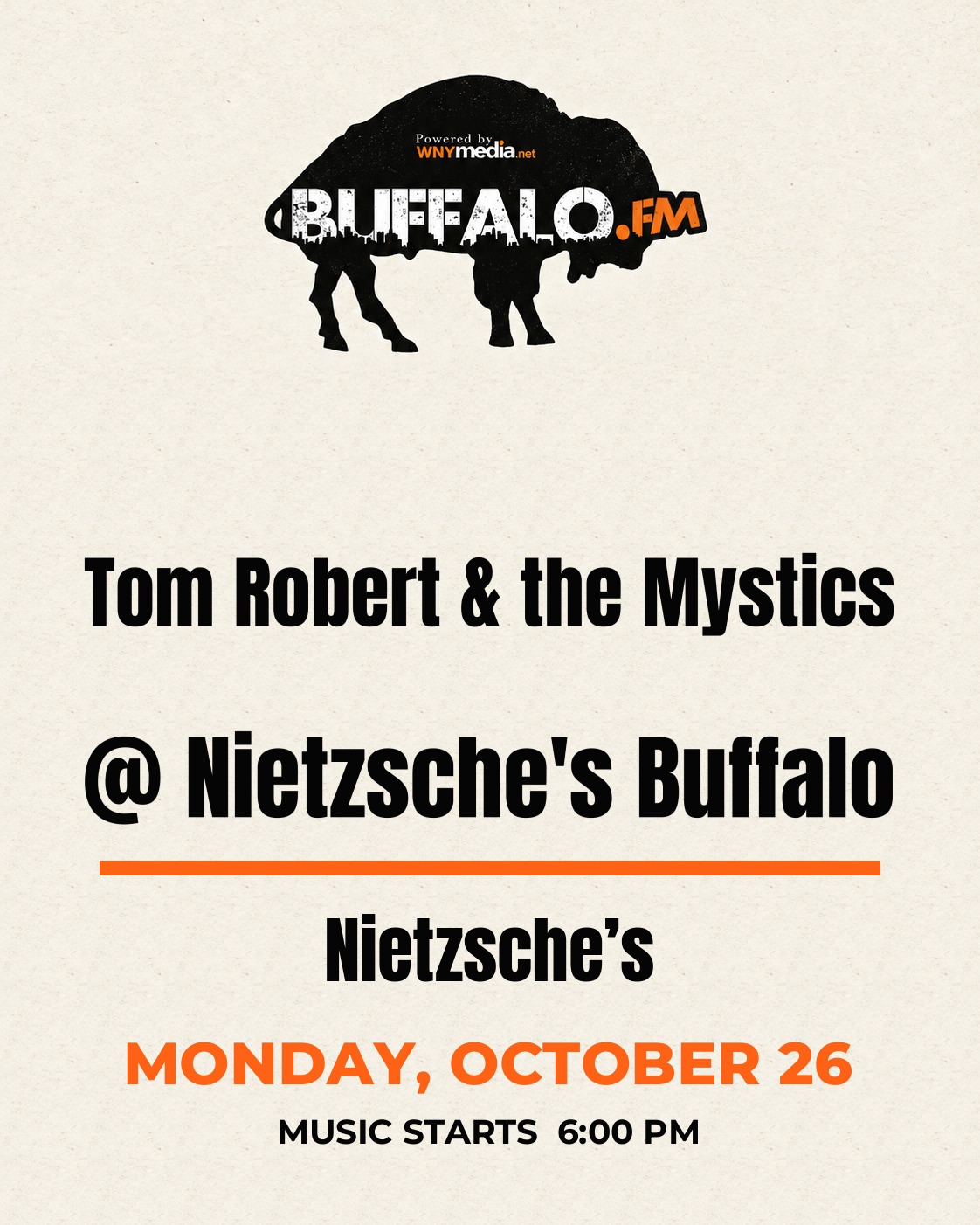 Tom Robert & the Mystics @ Nietzsche's Buffalo at Nietzsche’s, Monday, October 26, 6:00 PM