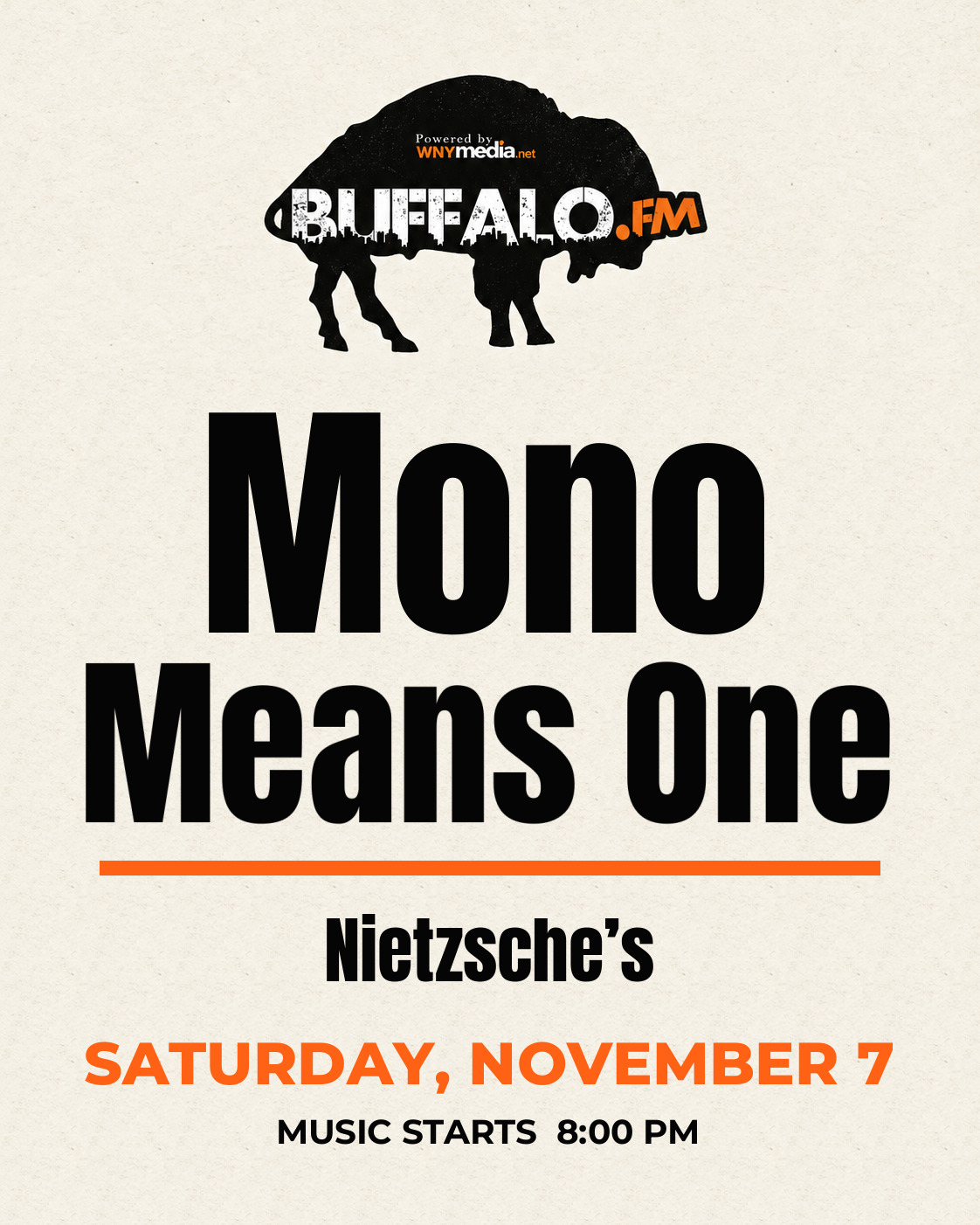 Mono Means One at Nietzsche’s, Saturday, November 7, 8:00 PM