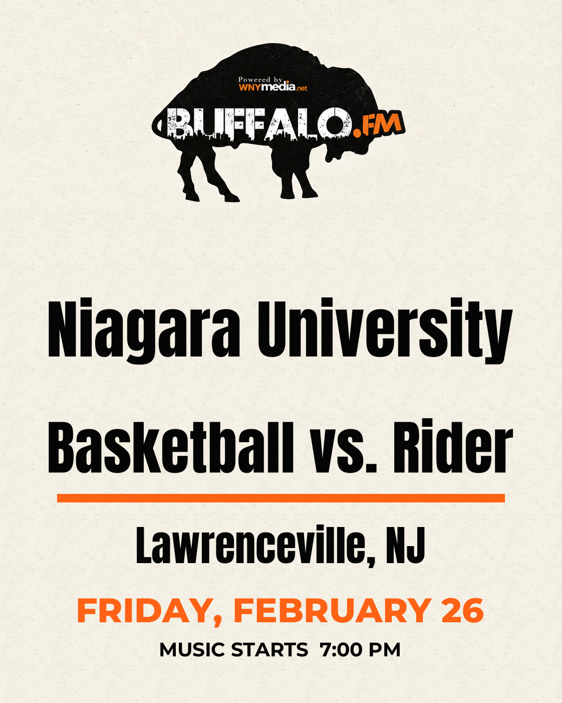 Niagara University Basketball vs. Rider at Lawrenceville, NJ, Friday, February 26, 7:00 PM