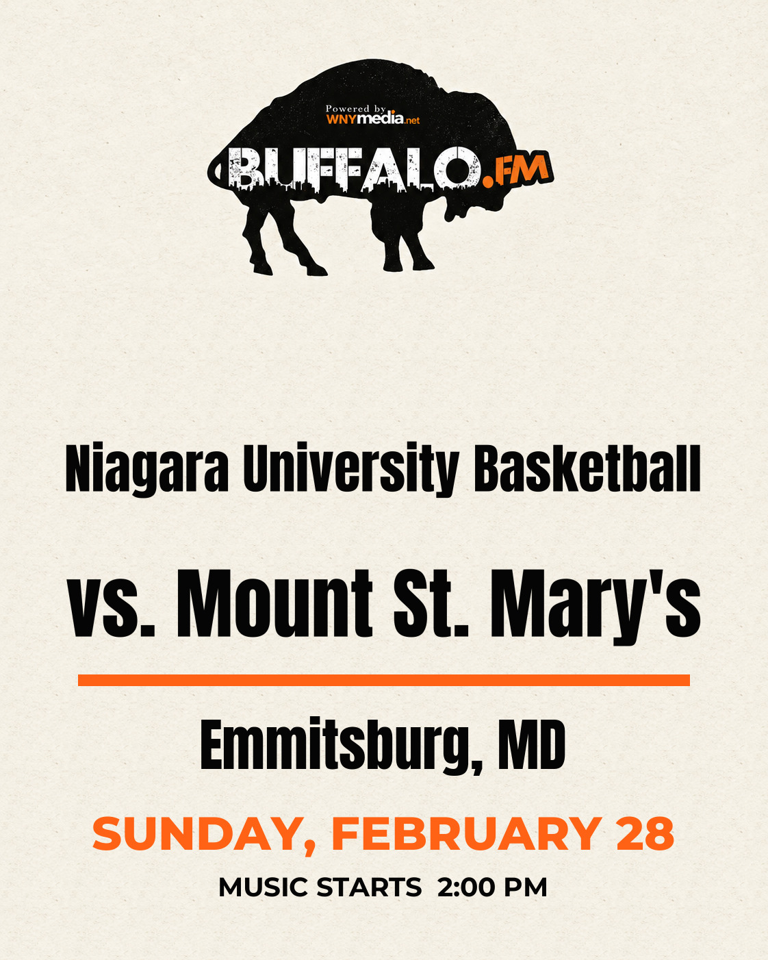 Niagara University Basketball vs. Mount St. Mary's at Emmitsburg, MD, Sunday, February 28, 2:00 PM