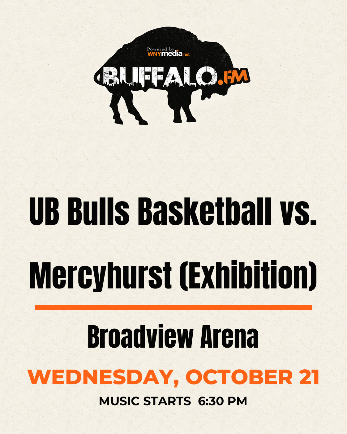 UB Bulls Basketball vs. Mercyhurst (Exhibition) at Broadview Arena, Wednesday, October 21, 6:30 PM