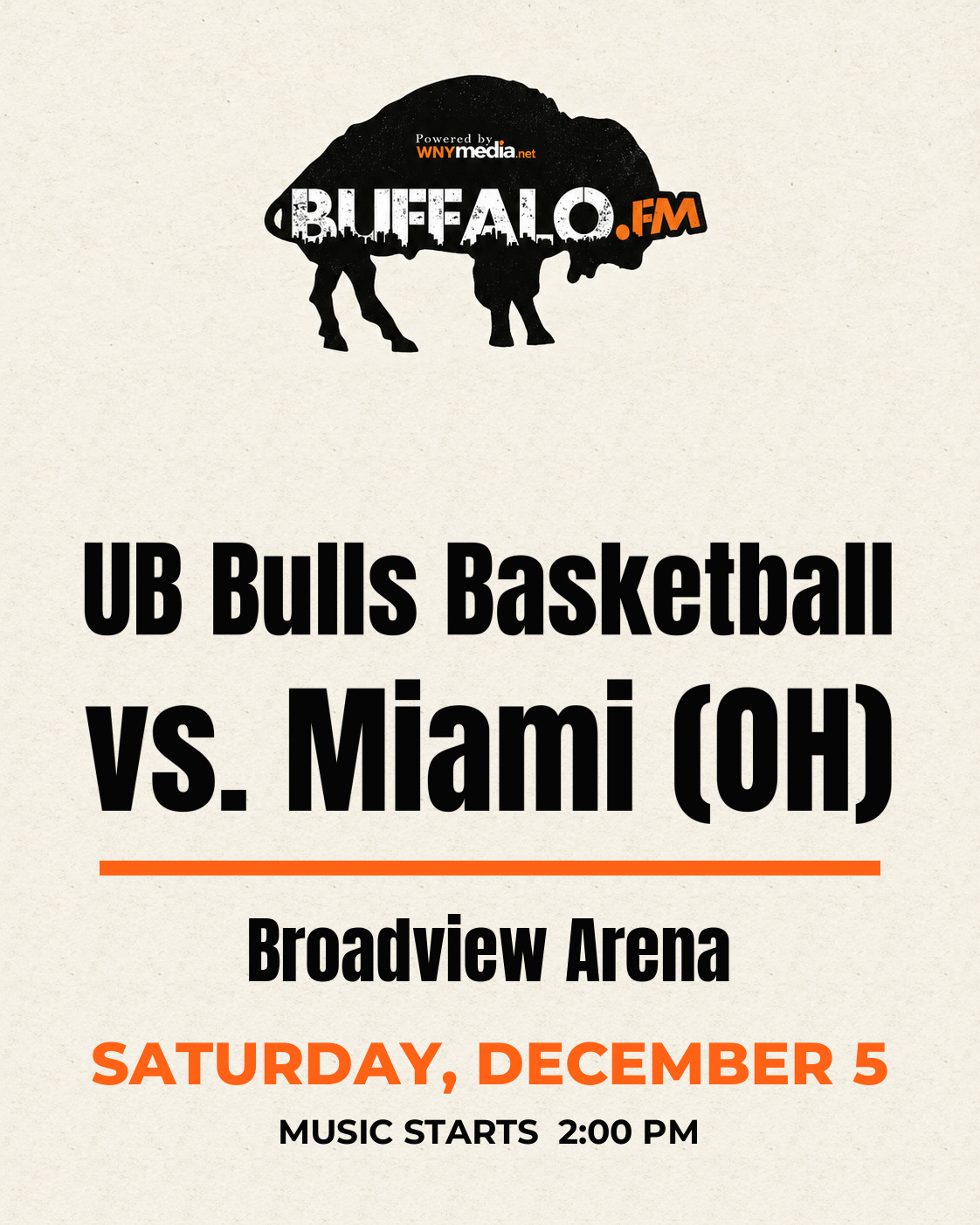 UB Bulls Basketball vs. Miami (OH) at Broadview Arena, Saturday, December 5, 2:00 PM
