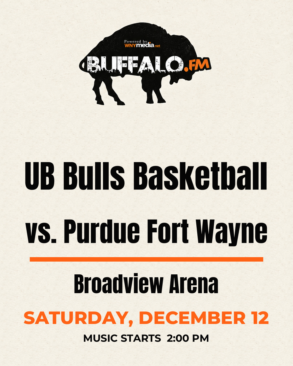 UB Bulls Basketball vs. Purdue Fort Wayne at Broadview Arena, Saturday, December 12, 2:00 PM