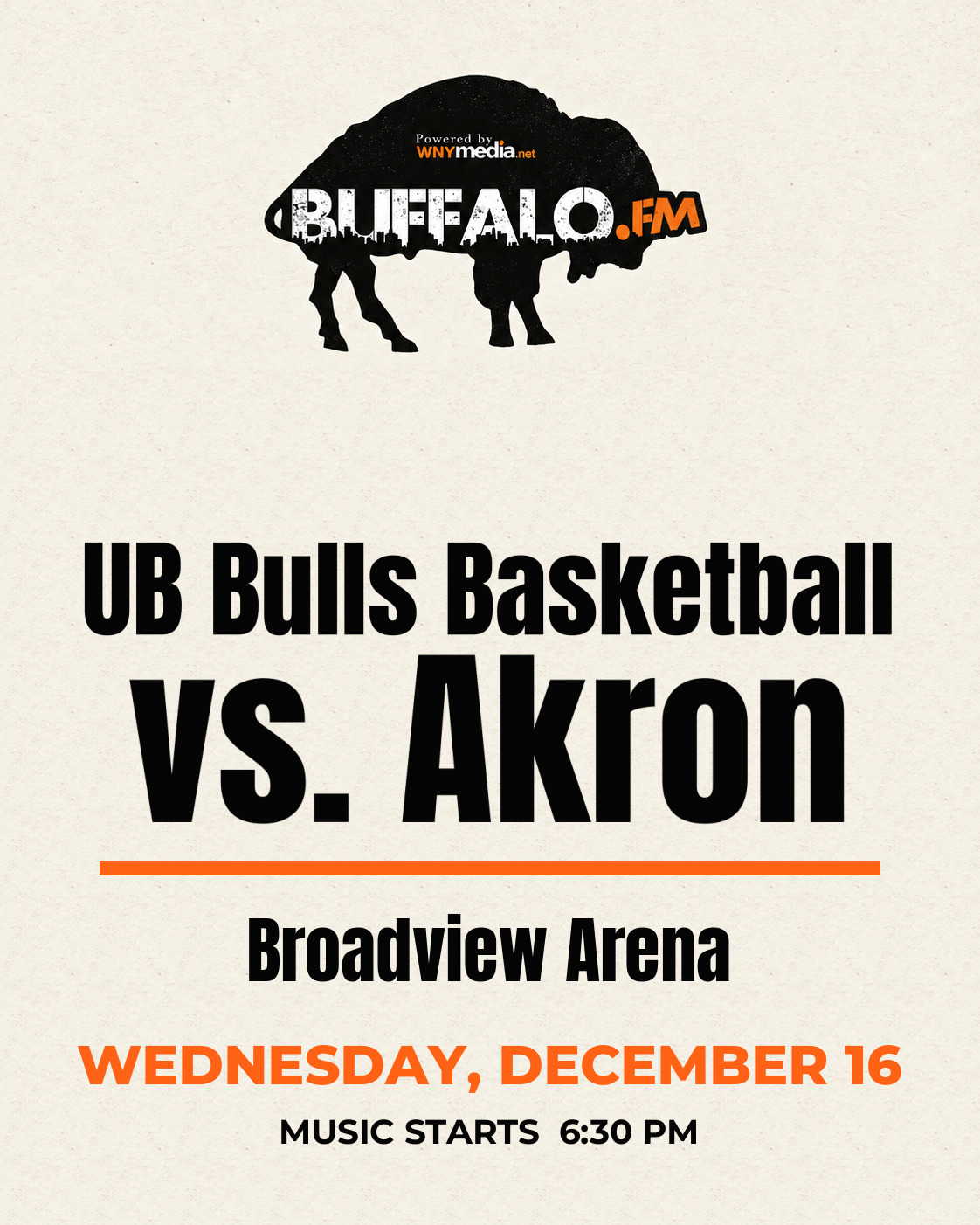 UB Bulls Basketball vs. Akron at Broadview Arena, Wednesday, December 16, 6:30 PM