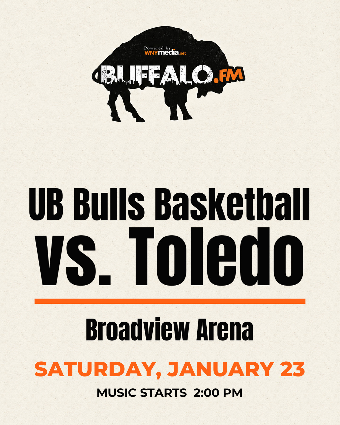 UB Bulls Basketball vs. Toledo at Broadview Arena, Saturday, January 23, 2:00 PM
