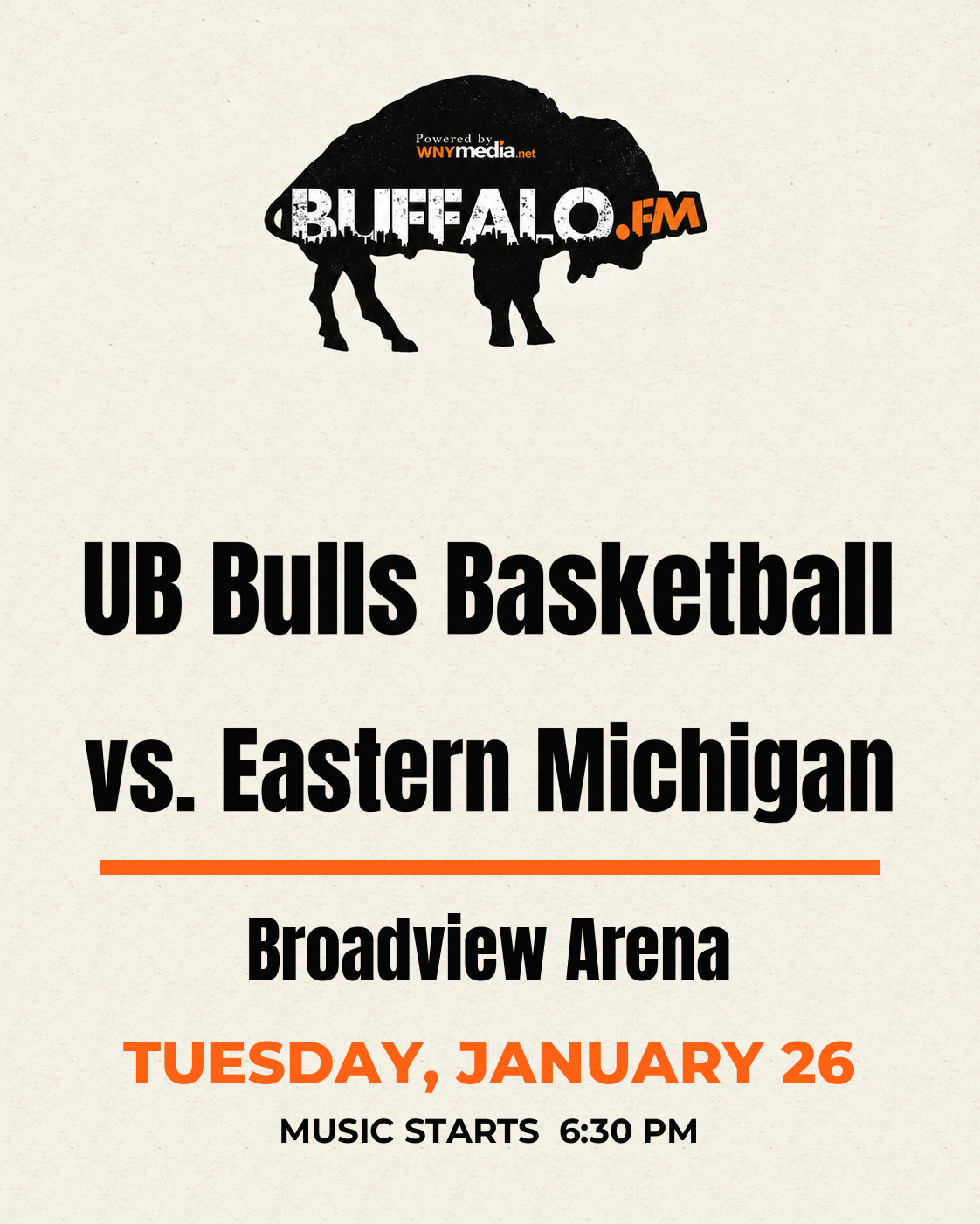 UB Bulls Basketball vs. Eastern Michigan at Broadview Arena, Tuesday, January 26, 6:30 PM