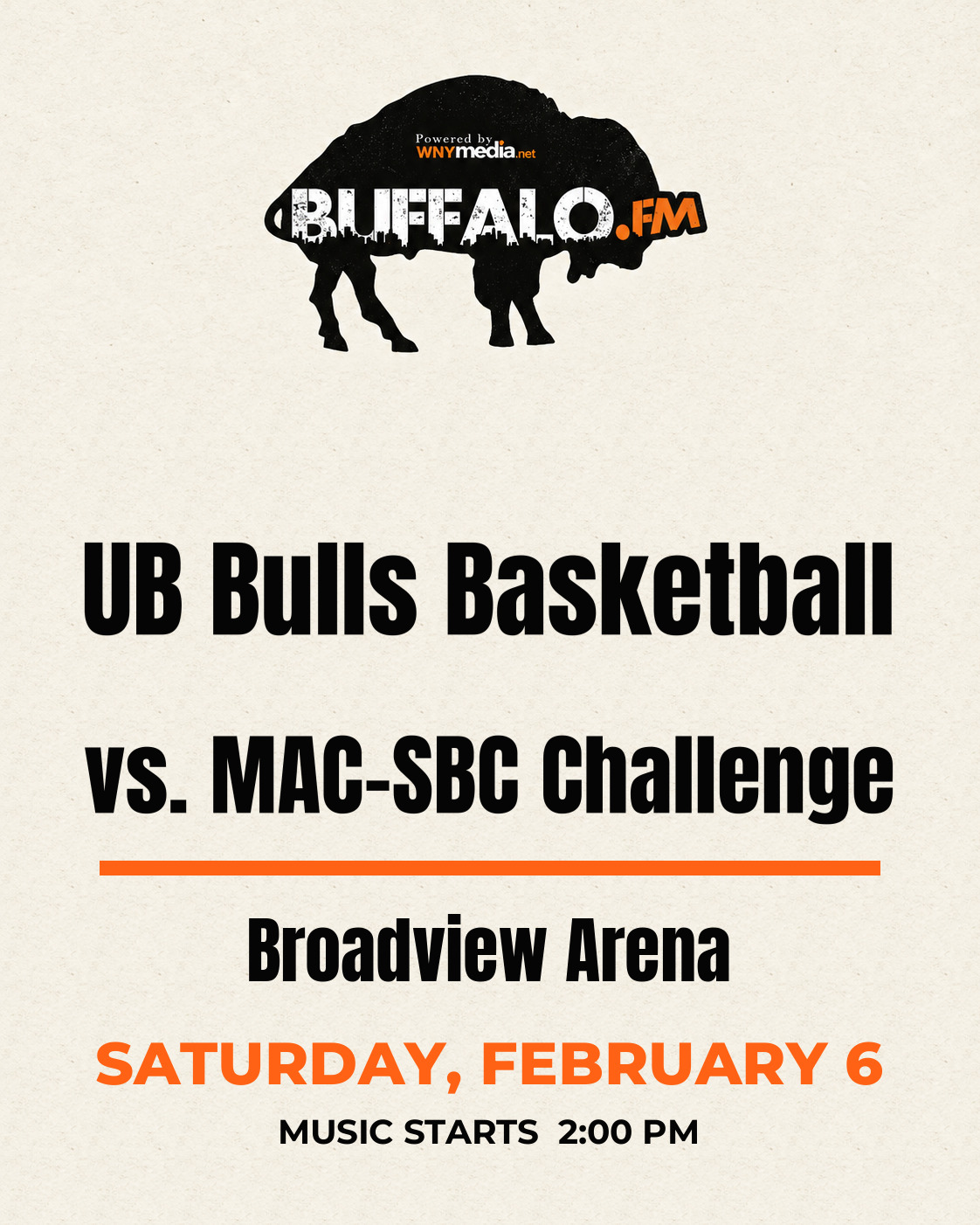 UB Bulls Basketball vs. MAC-SBC Challenge at Broadview Arena, Saturday, February 6, 2:00 PM