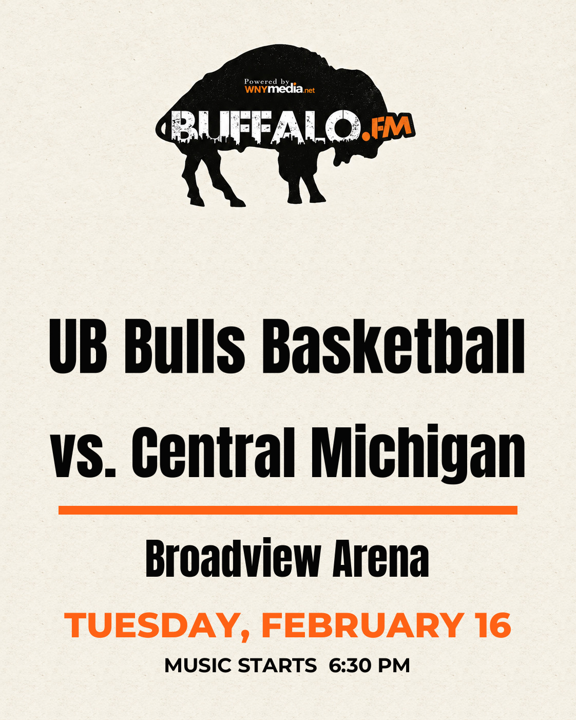 UB Bulls Basketball vs. Central Michigan at Broadview Arena, Tuesday, February 16, 6:30 PM