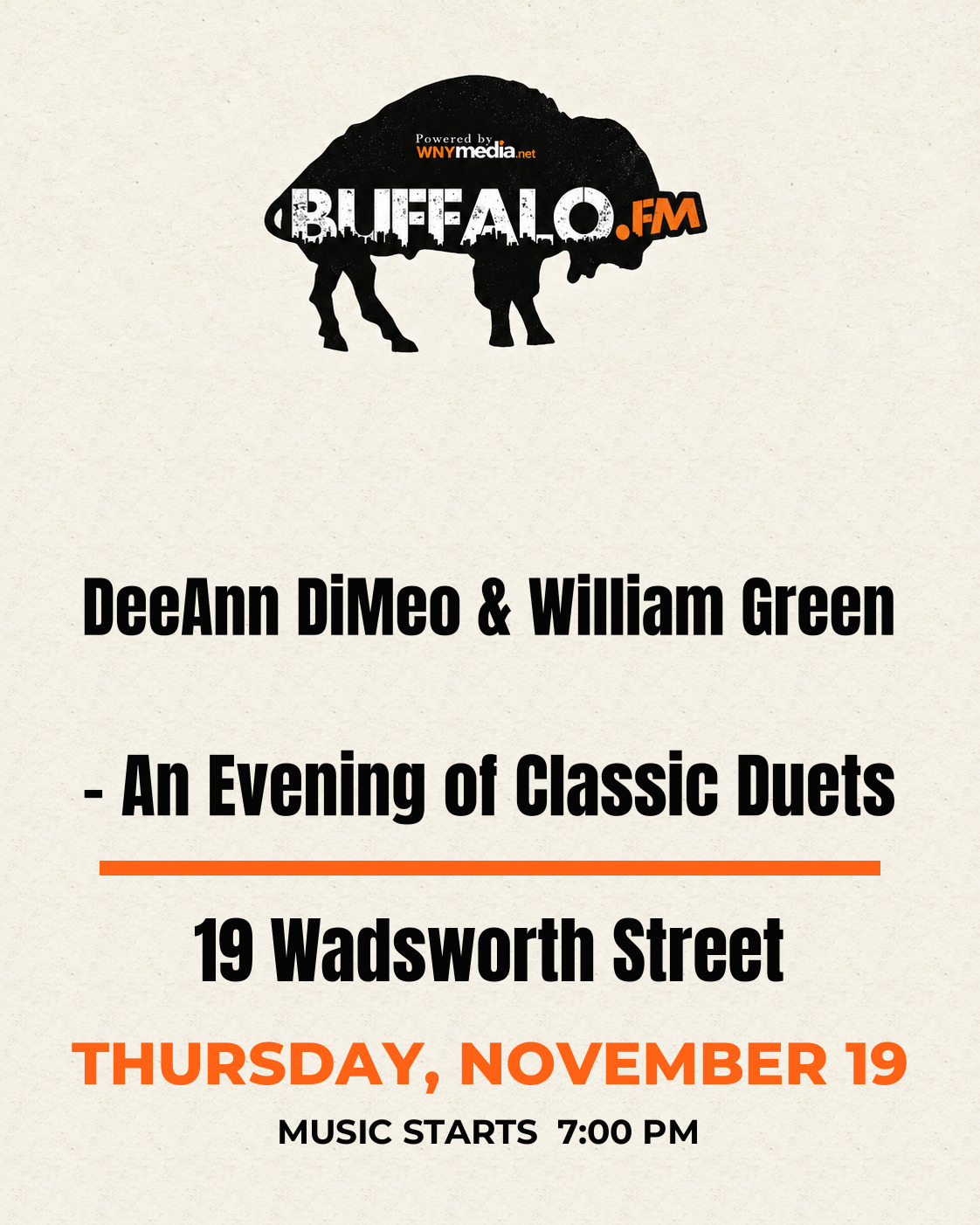 DeeAnn DiMeo & William Green - An Evening of Classic Duets at 19 Wadsworth Street, Thursday, November 19, 7:00 PM