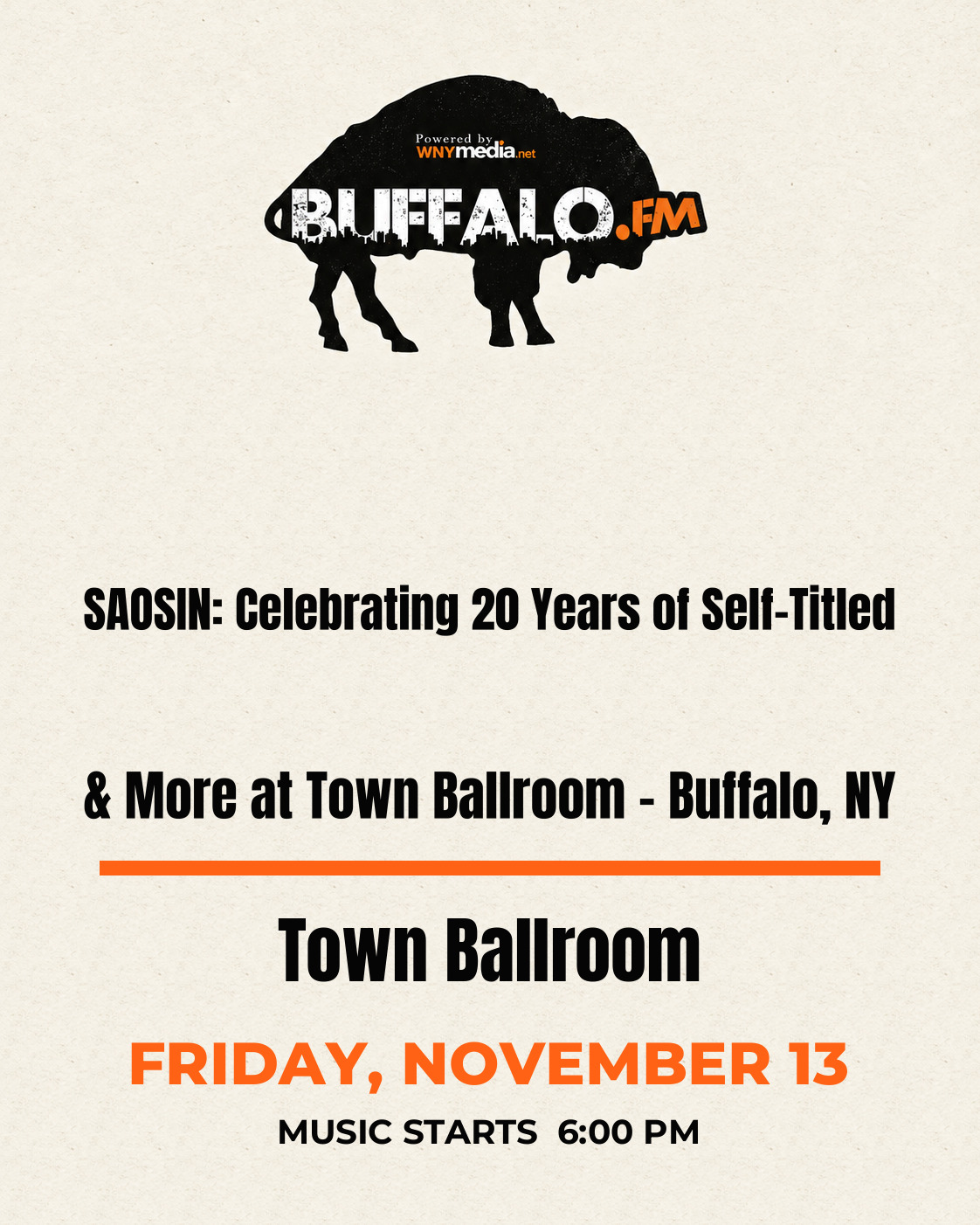 SAOSIN: Celebrating 20 Years of Self-Titled & More at Town Ballroom - Buffalo, NY at Town Ballroom, Friday, November 13, 6:00 PM