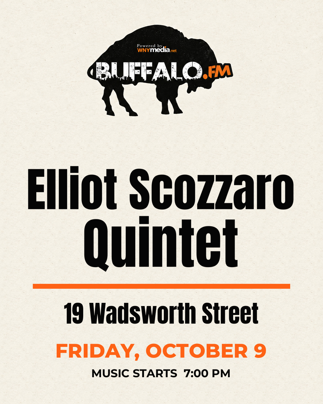 Elliot Scozzaro Quintet at 19 Wadsworth Street, Friday, October 9, 7:00 PM