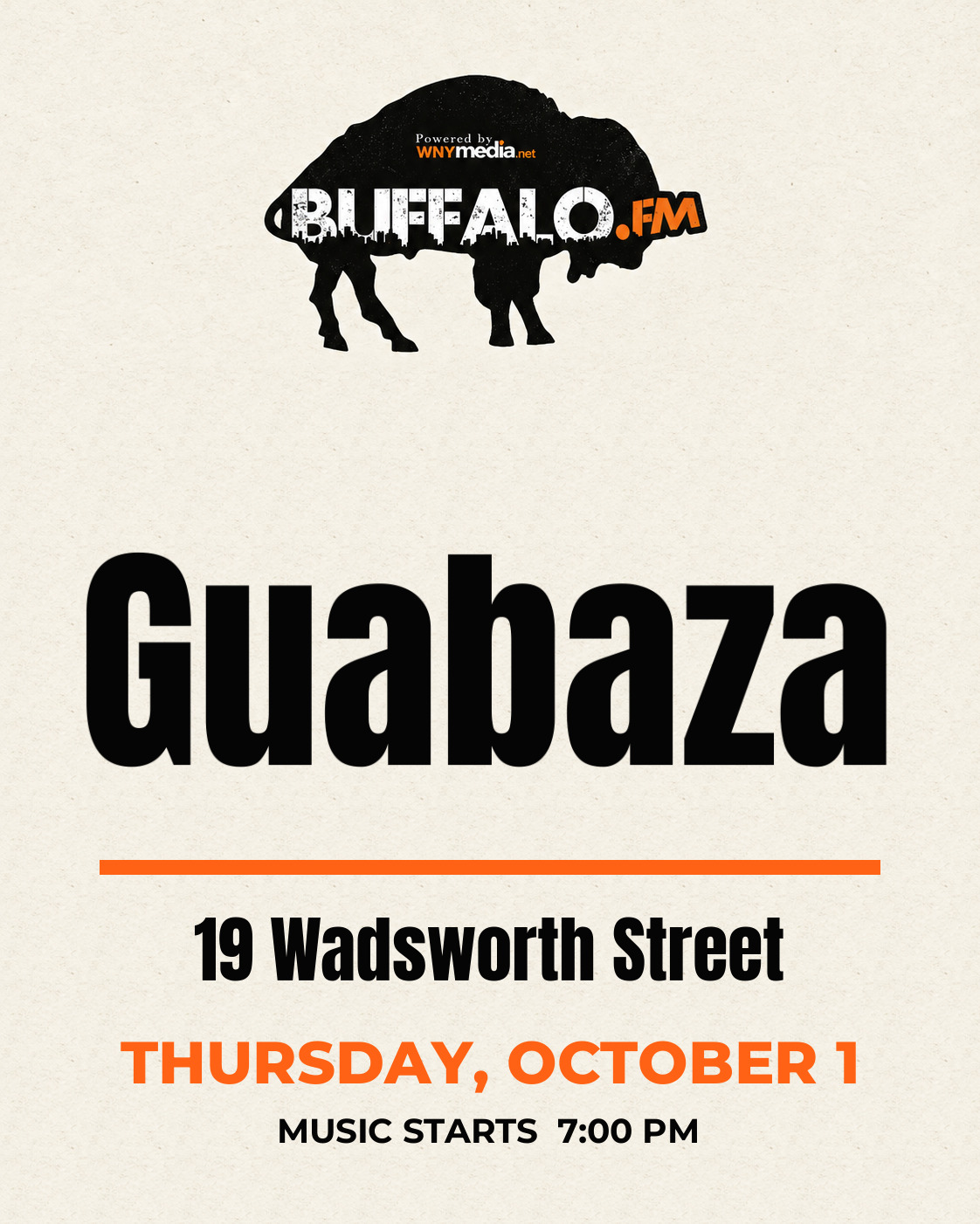 Guabaza at 19 Wadsworth Street, Thursday, October 1, 7:00 PM