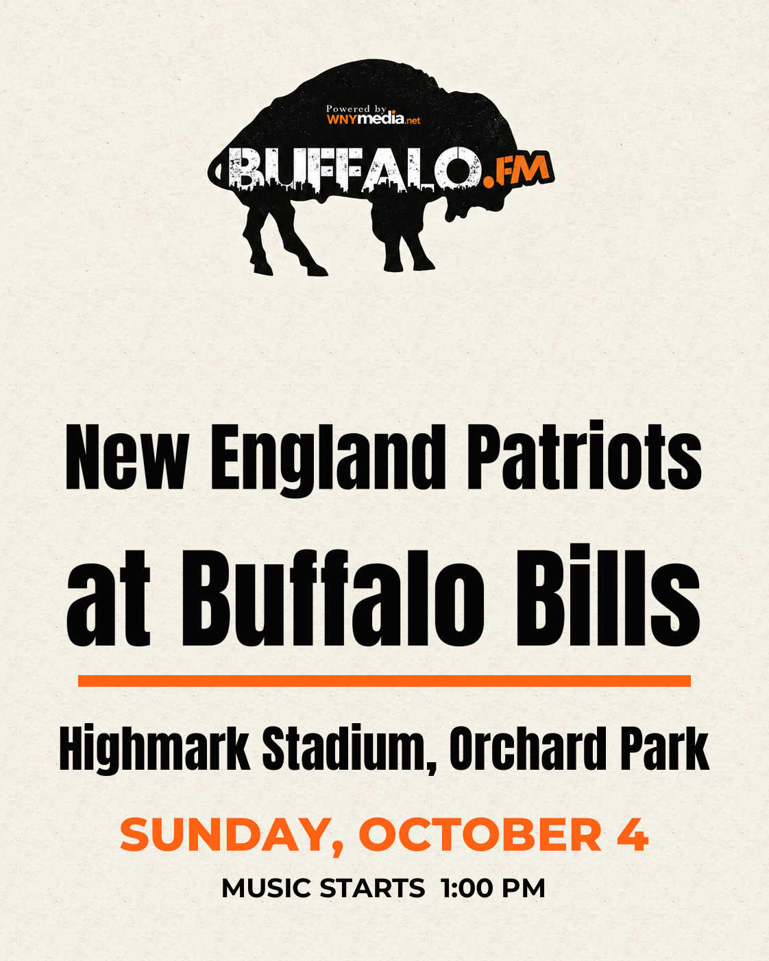 New England Patriots at Buffalo Bills at Highmark Stadium, Orchard Park, Sunday, October 4, 1:00 PM