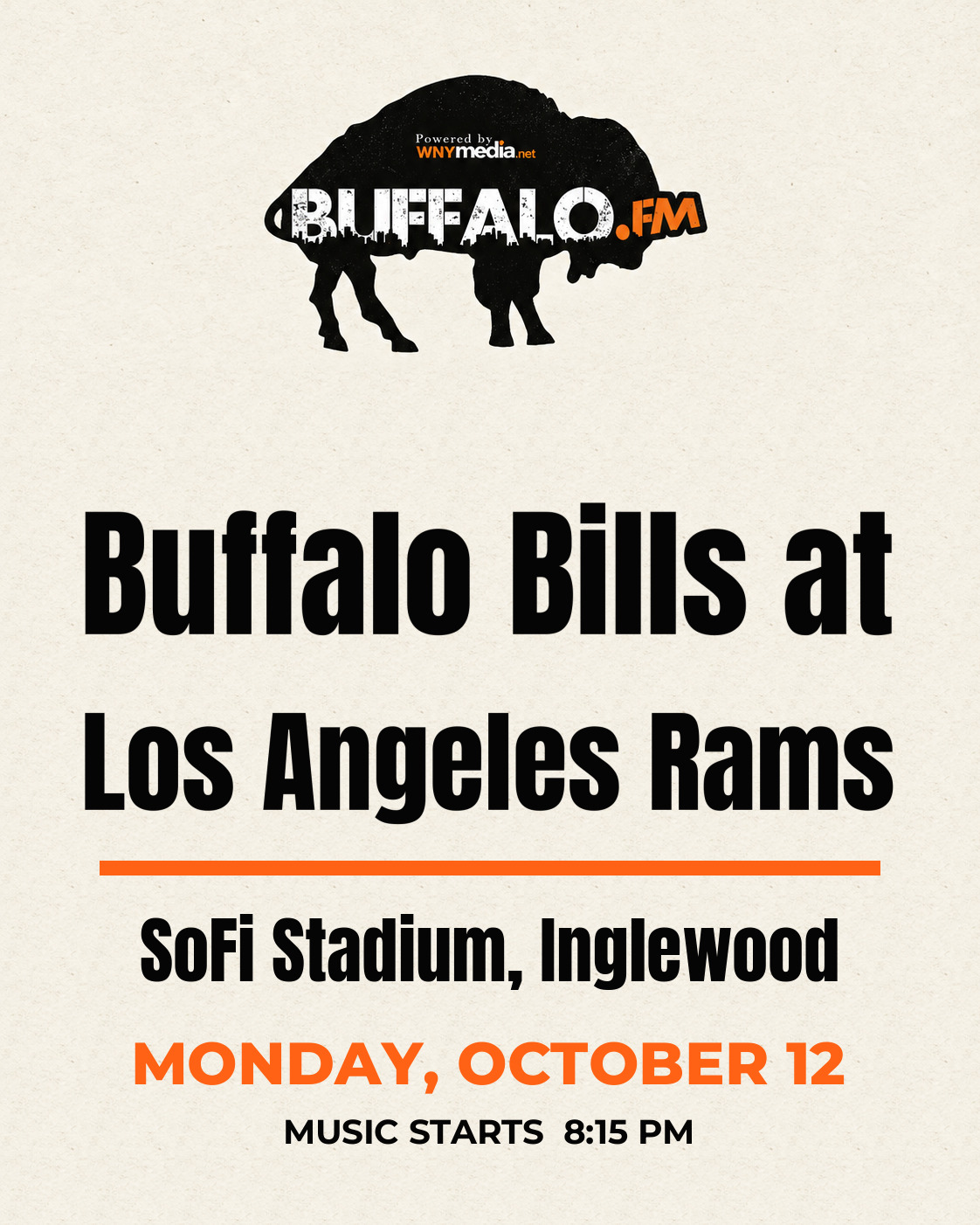 Buffalo Bills at Los Angeles Rams at SoFi Stadium, Inglewood, Monday, October 12, 8:15 PM