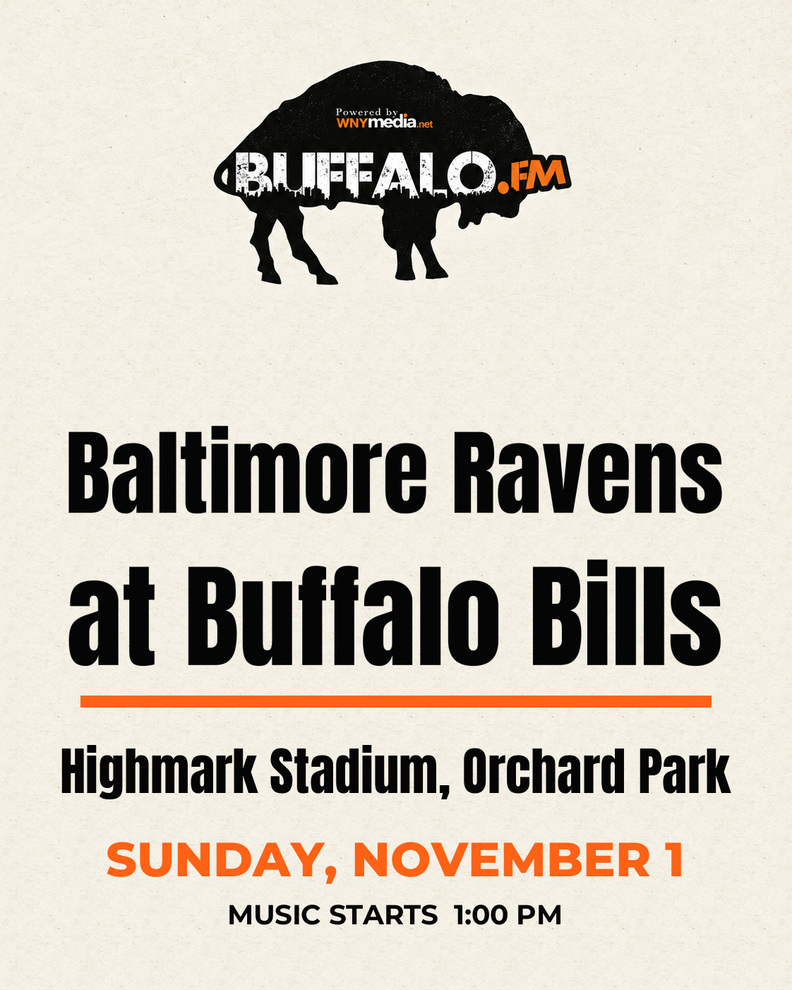 Baltimore Ravens at Buffalo Bills at Highmark Stadium, Orchard Park, Sunday, November 1, 1:00 PM