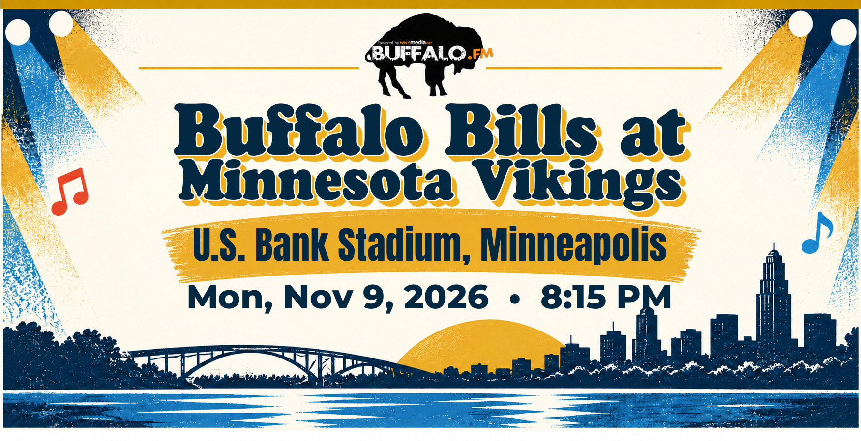 Buffalo Bills at Minnesota Vikings at U.S. Bank Stadium, Minneapolis, Mon, Nov 9, 2026, 8:15 PM