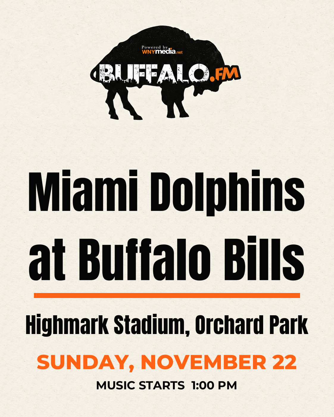 Miami Dolphins at Buffalo Bills at Highmark Stadium, Orchard Park, Sunday, November 22, 1:00 PM