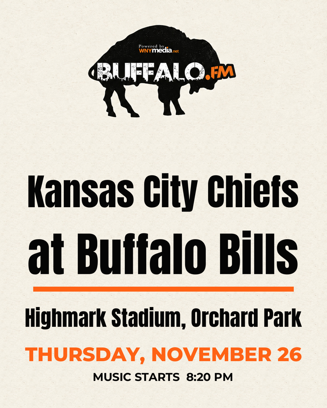 Kansas City Chiefs at Buffalo Bills at Highmark Stadium, Orchard Park, Thursday, November 26, 8:20 PM