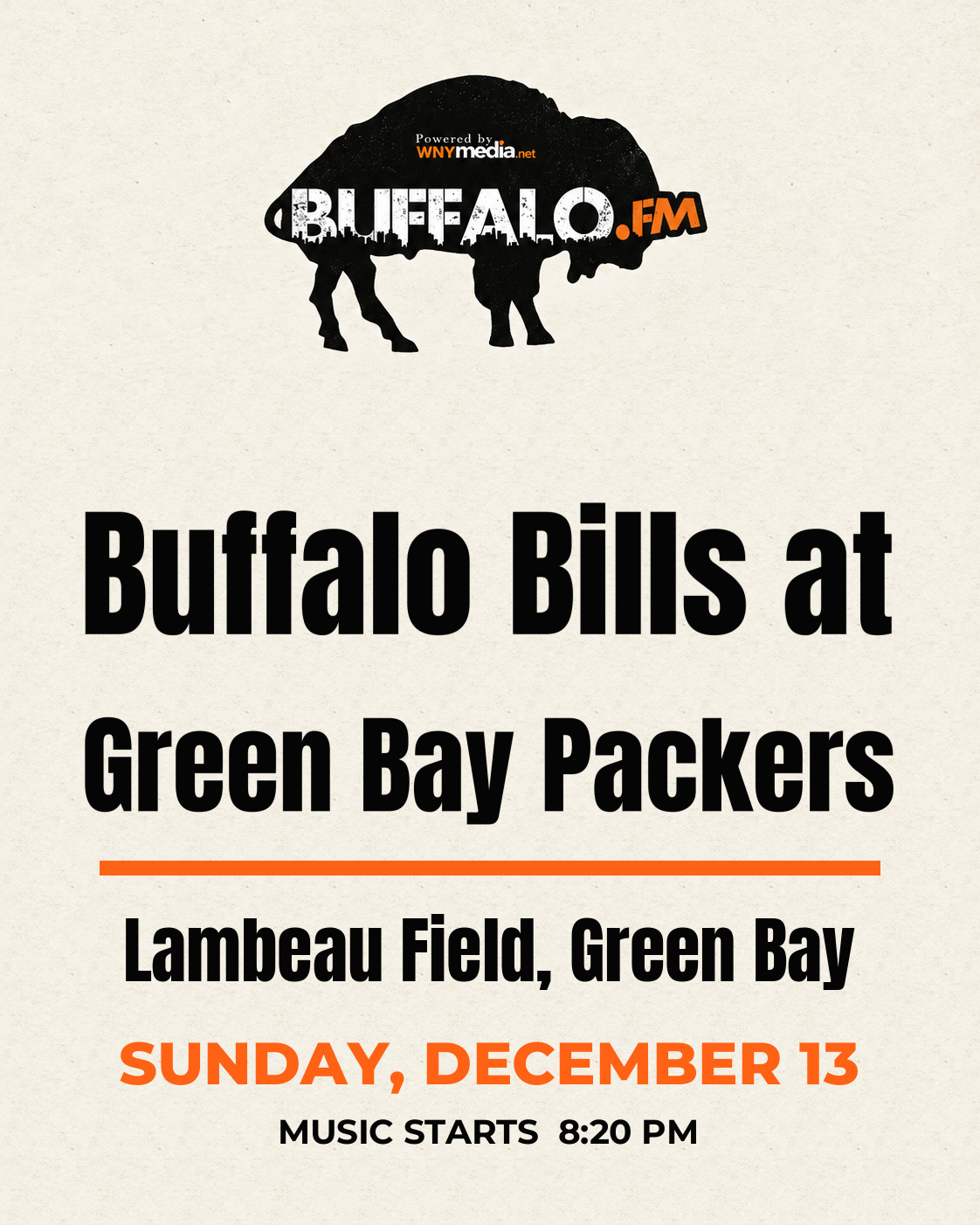 Buffalo Bills at Green Bay Packers at Lambeau Field, Green Bay, Sunday, December 13, 8:20 PM