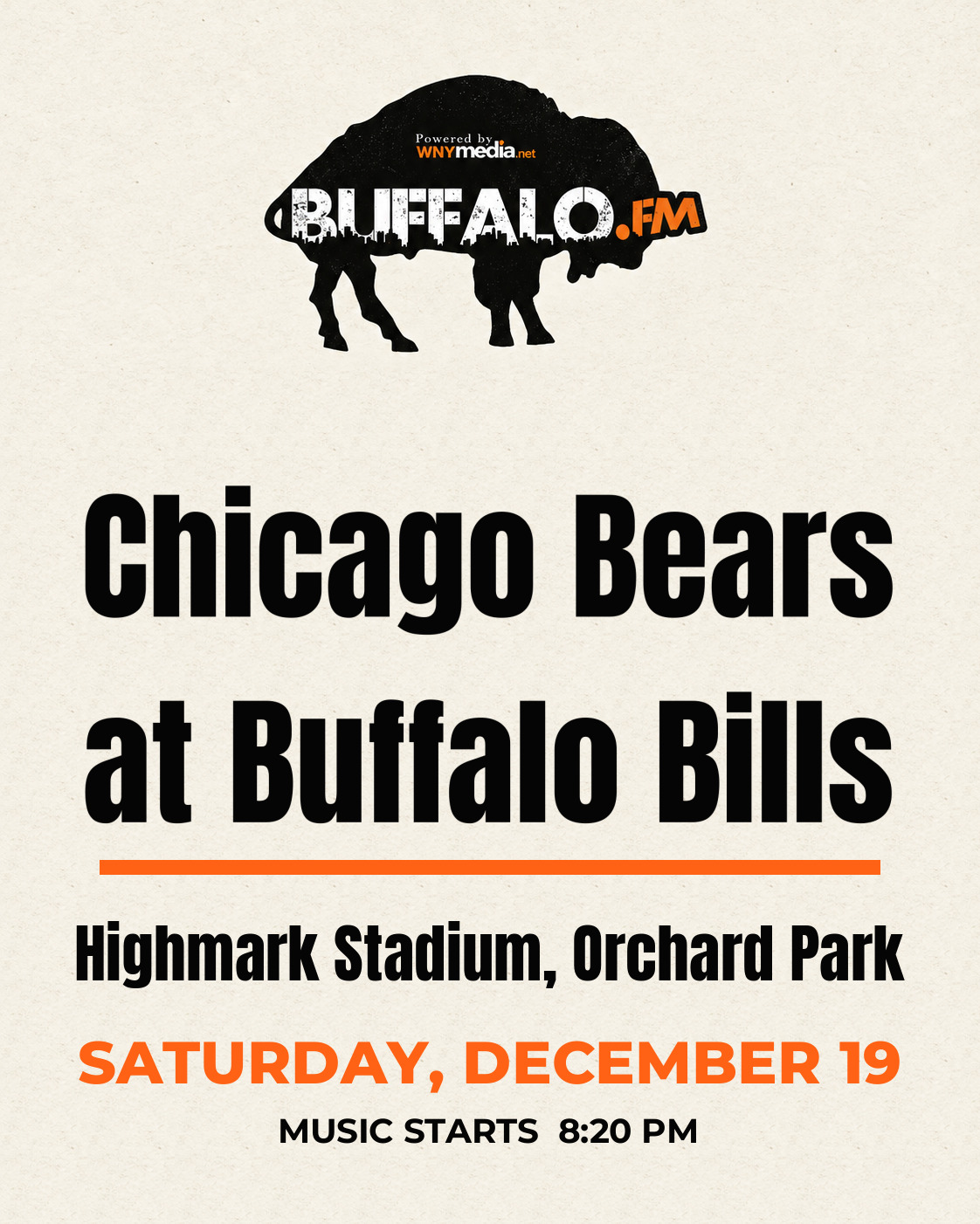 Chicago Bears at Buffalo Bills at Highmark Stadium, Orchard Park, Saturday, December 19, 8:20 PM