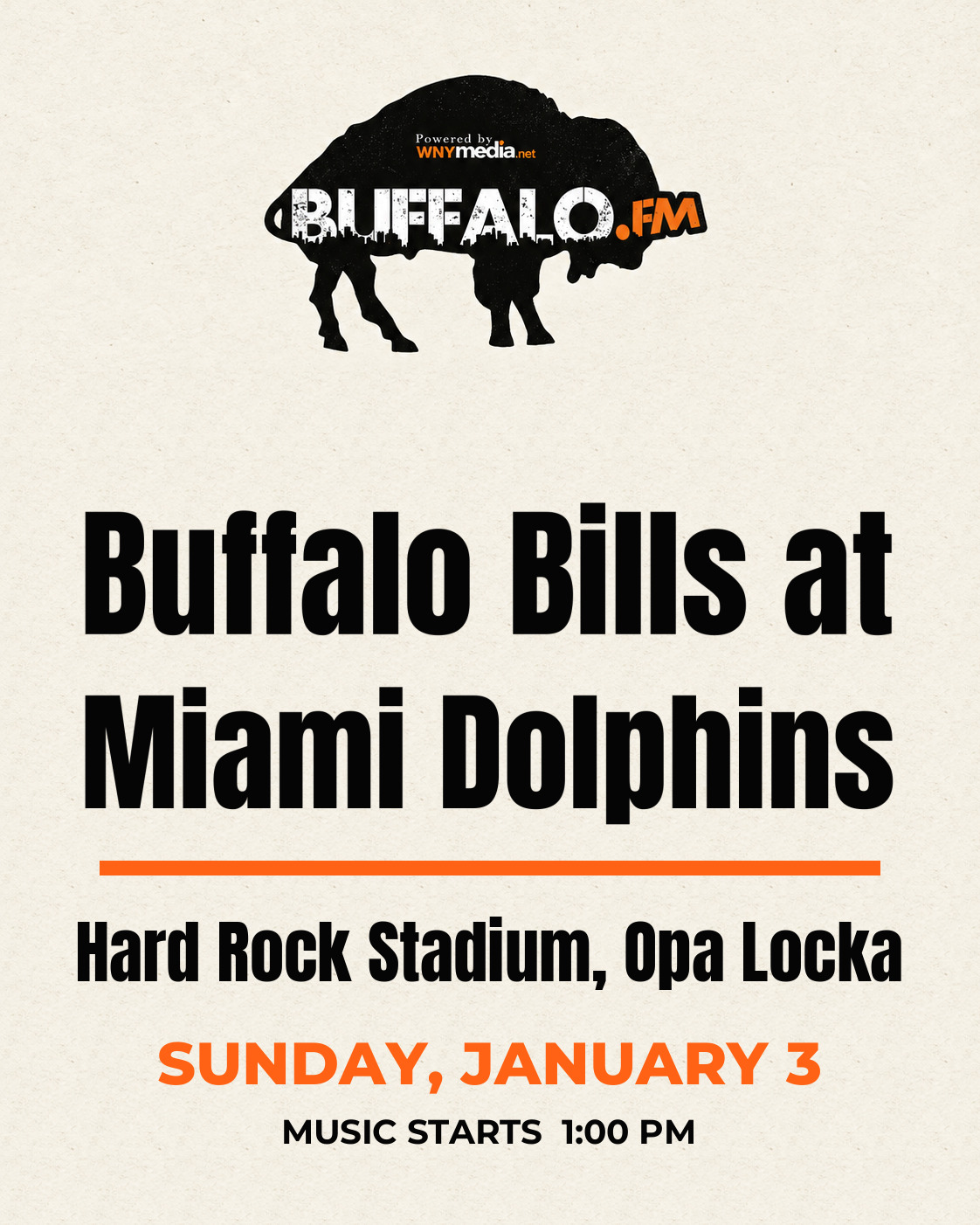 Buffalo Bills at Miami Dolphins at Hard Rock Stadium, Opa Locka, Sunday, January 3, 1:00 PM