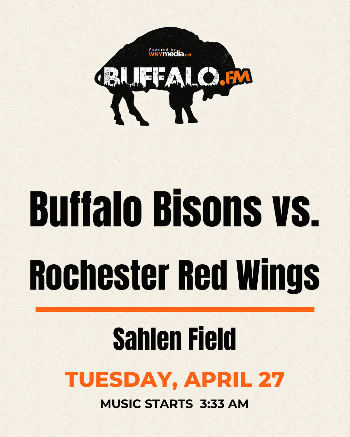 Buffalo Bisons vs. Rochester Red Wings at Sahlen Field, Tuesday, April 27, 3:33 AM