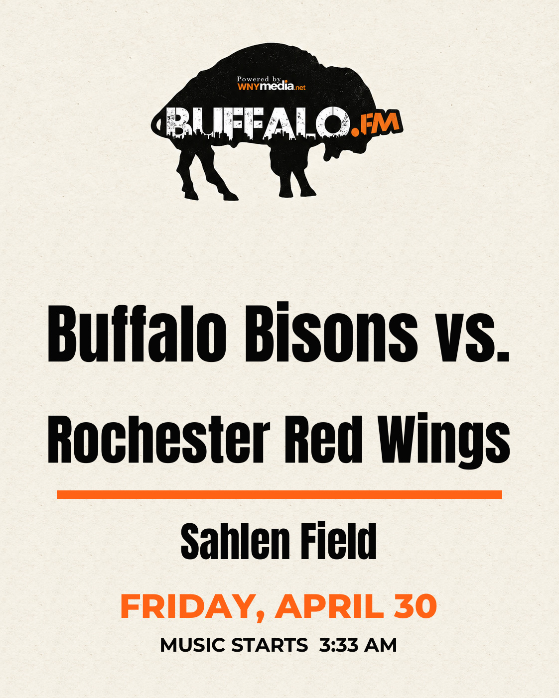 Buffalo Bisons vs. Rochester Red Wings at Sahlen Field, Friday, April 30, 3:33 AM