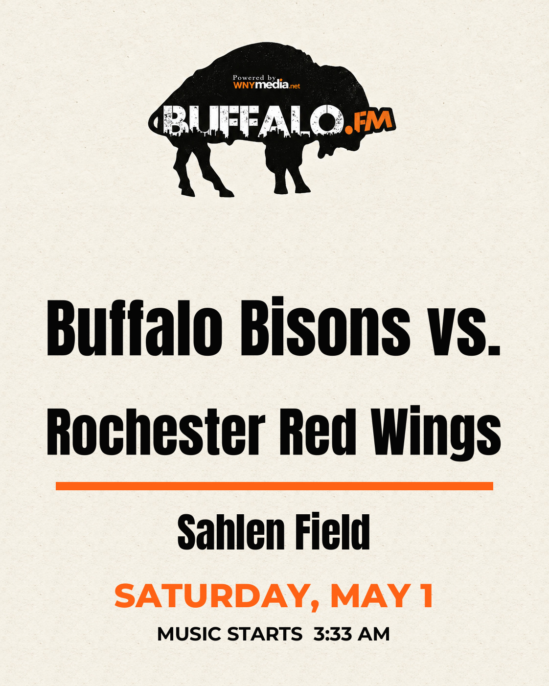 Buffalo Bisons vs. Rochester Red Wings at Sahlen Field, Saturday, May 1, 3:33 AM