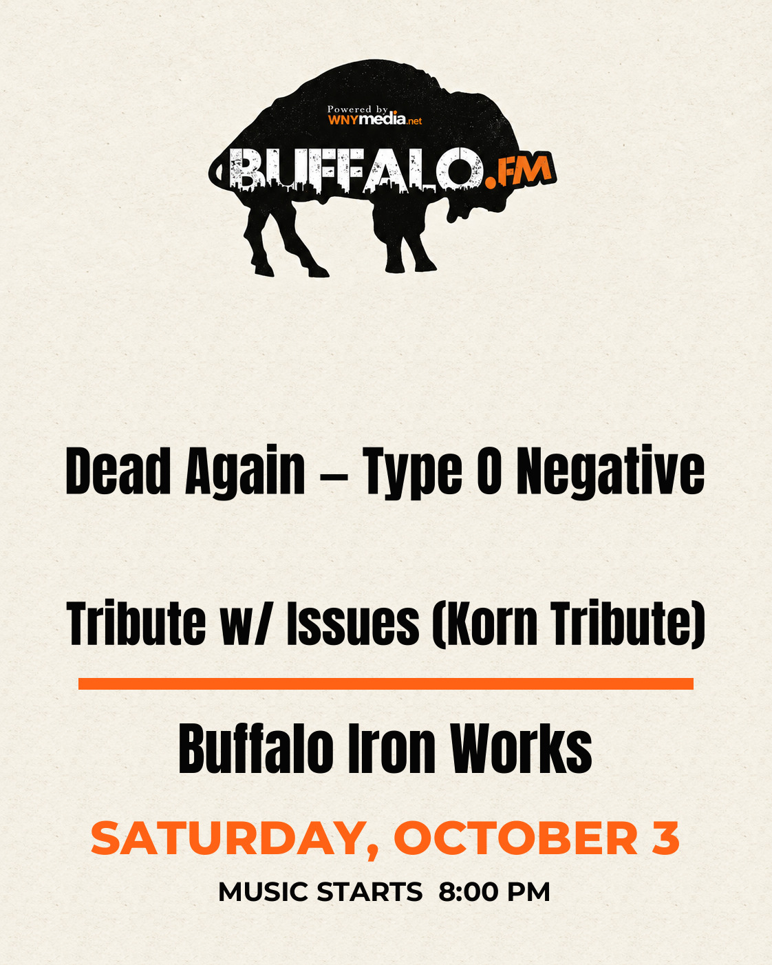 Dead Again — Type O Negative Tribute w/ Issues (Korn Tribute) at Buffalo Iron Works, Saturday, October 3, 8:00 PM